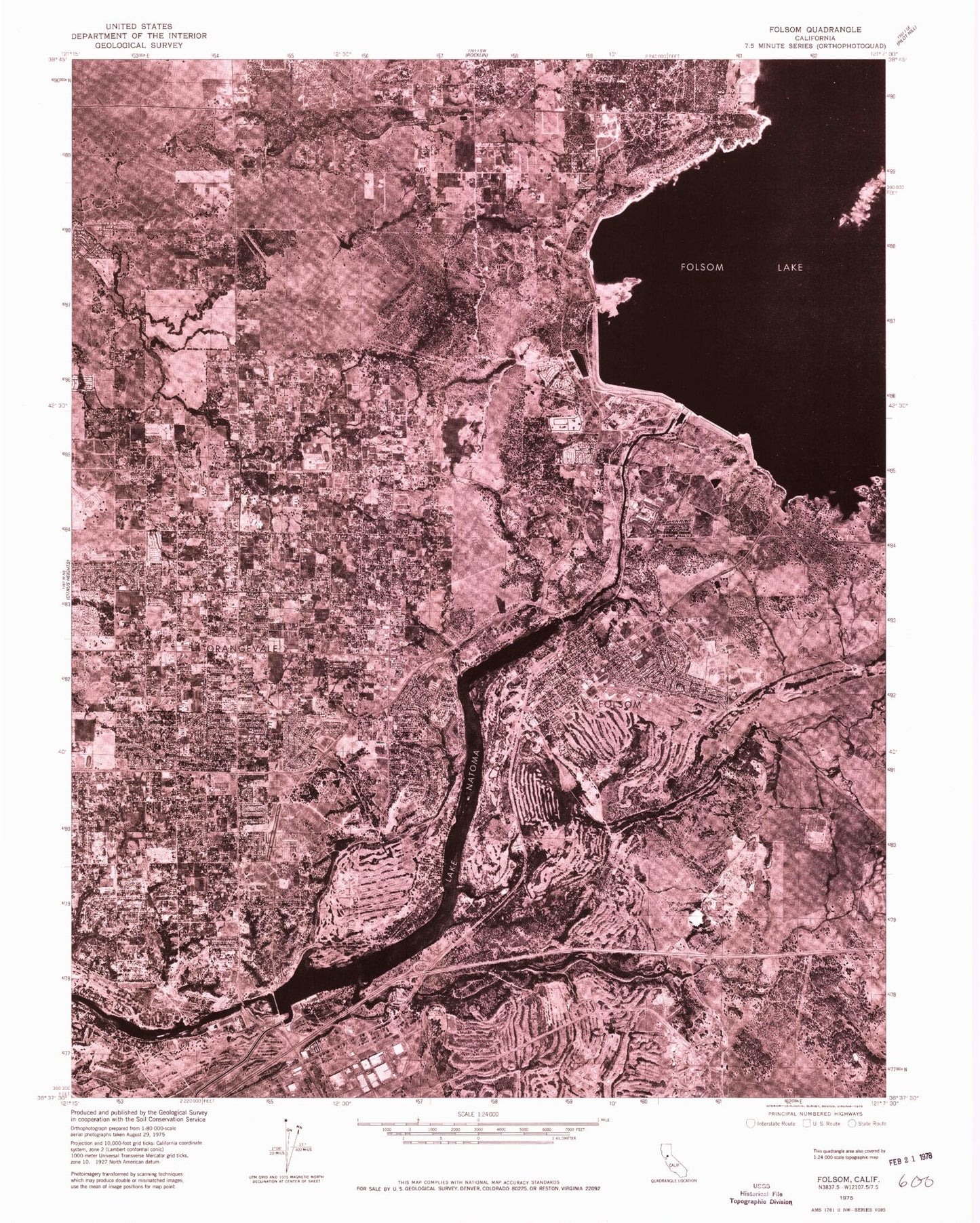 Classic USGS Folsom California 7.5'x7.5' Topo Map Image