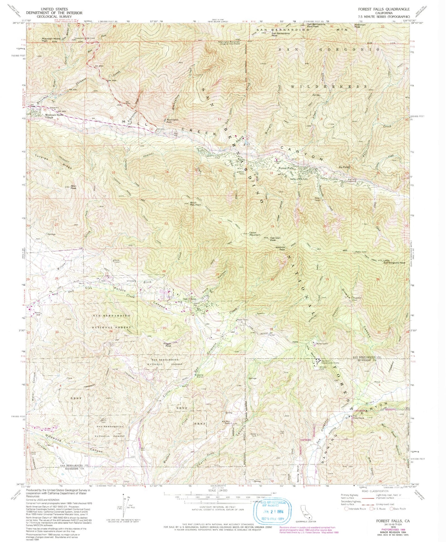 USGS Classic Forest Falls California 7.5'x7.5' Topo Map Image