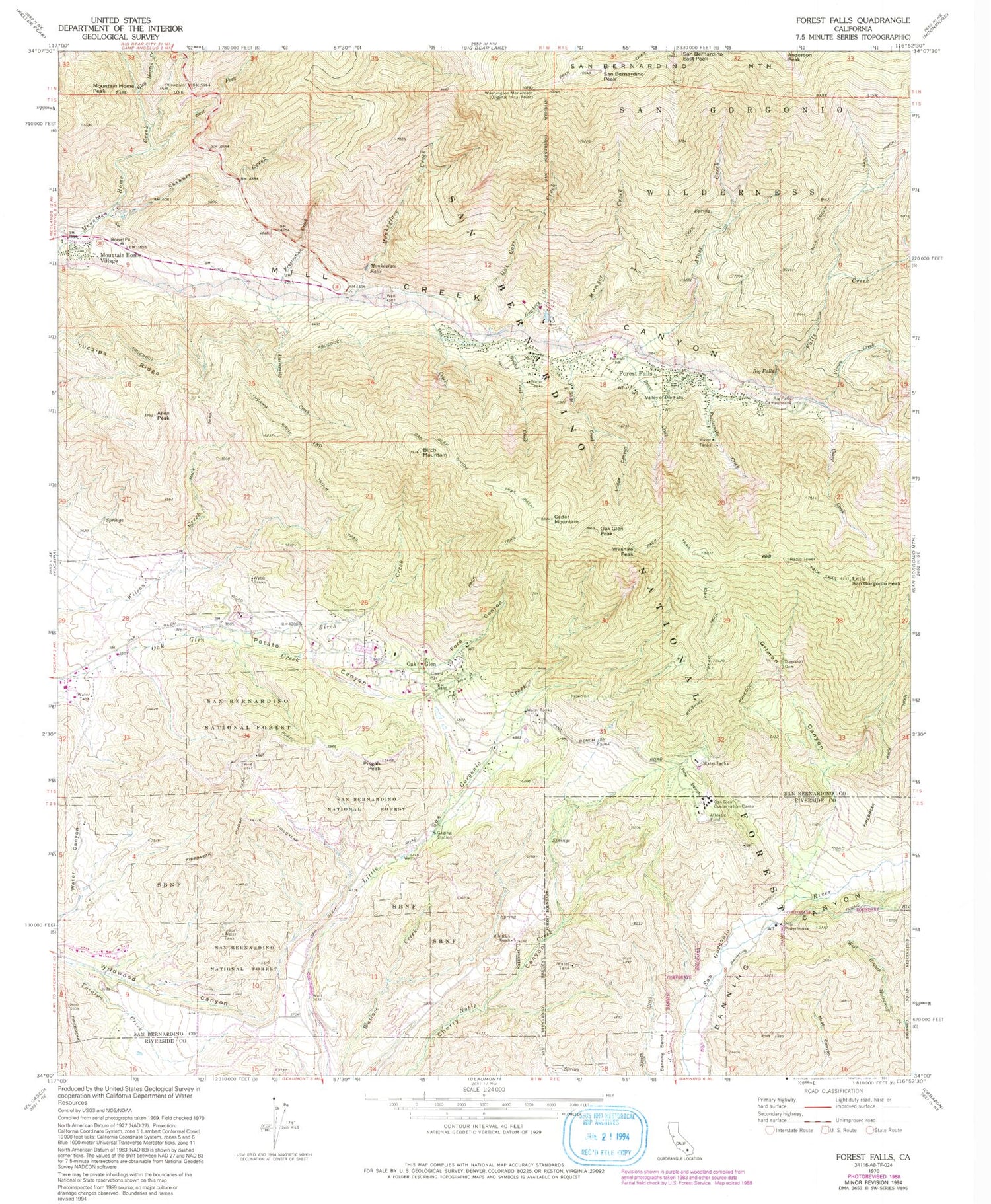 USGS Classic Forest Falls California 7.5'x7.5' Topo Map Image