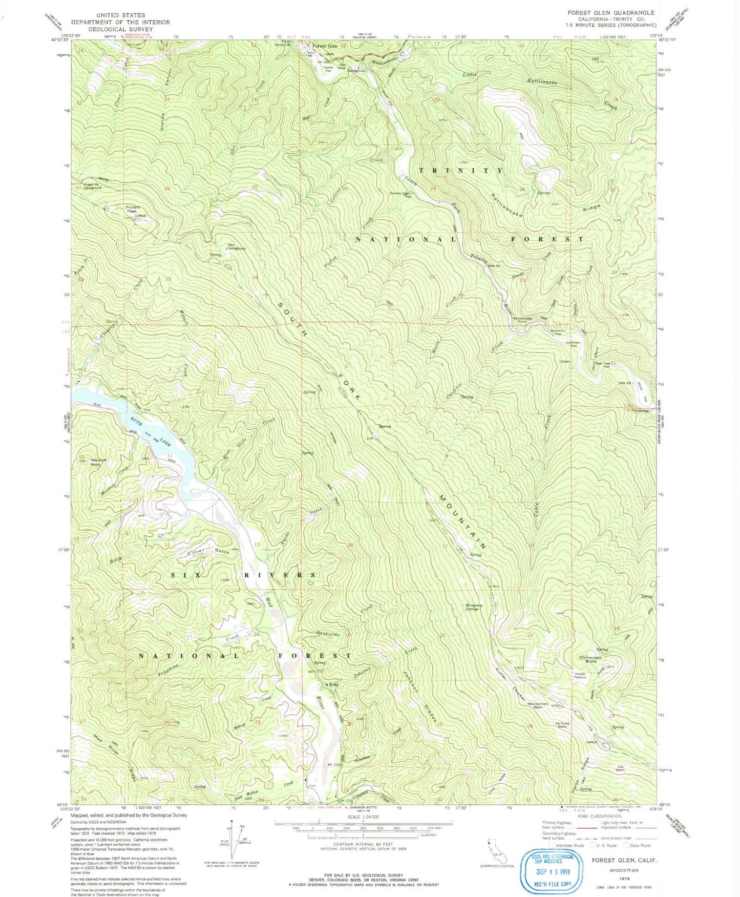 Classic USGS Forest Glen California 7.5'x7.5' Topo Map Image