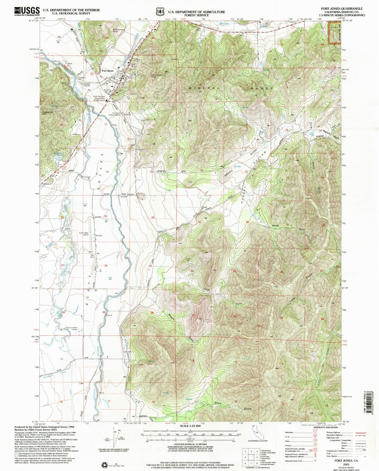 Classic USGS Fort Jones California 7.5'x7.5' Topo Map Image