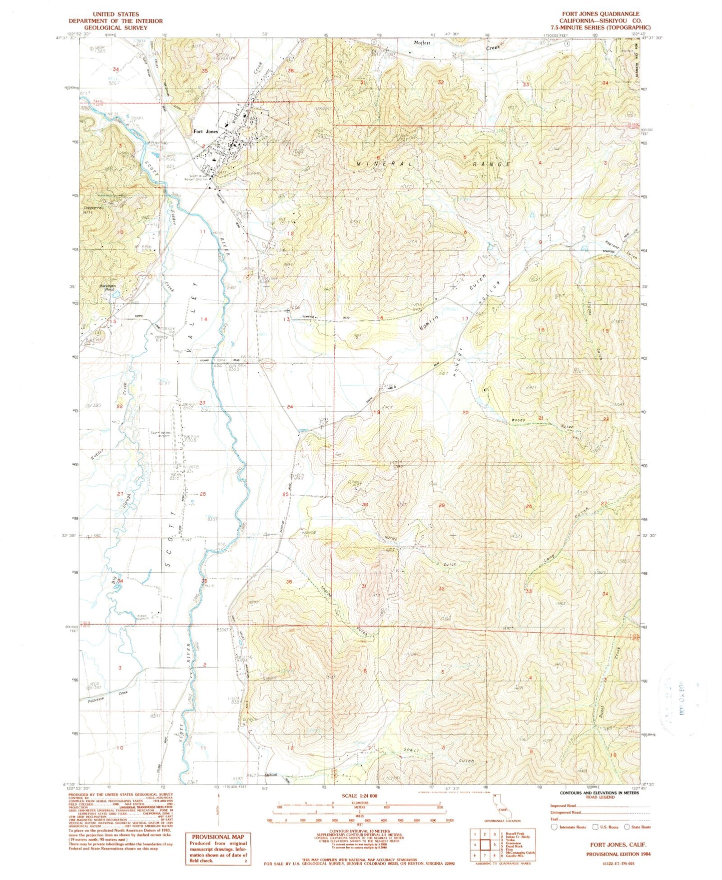 Classic USGS Fort Jones California 7.5'x7.5' Topo Map Image