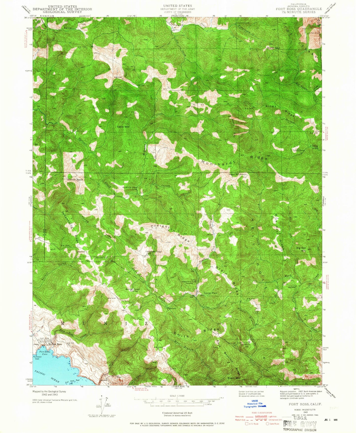 Classic USGS Fort Ross California 7.5'x7.5' Topo Map Image