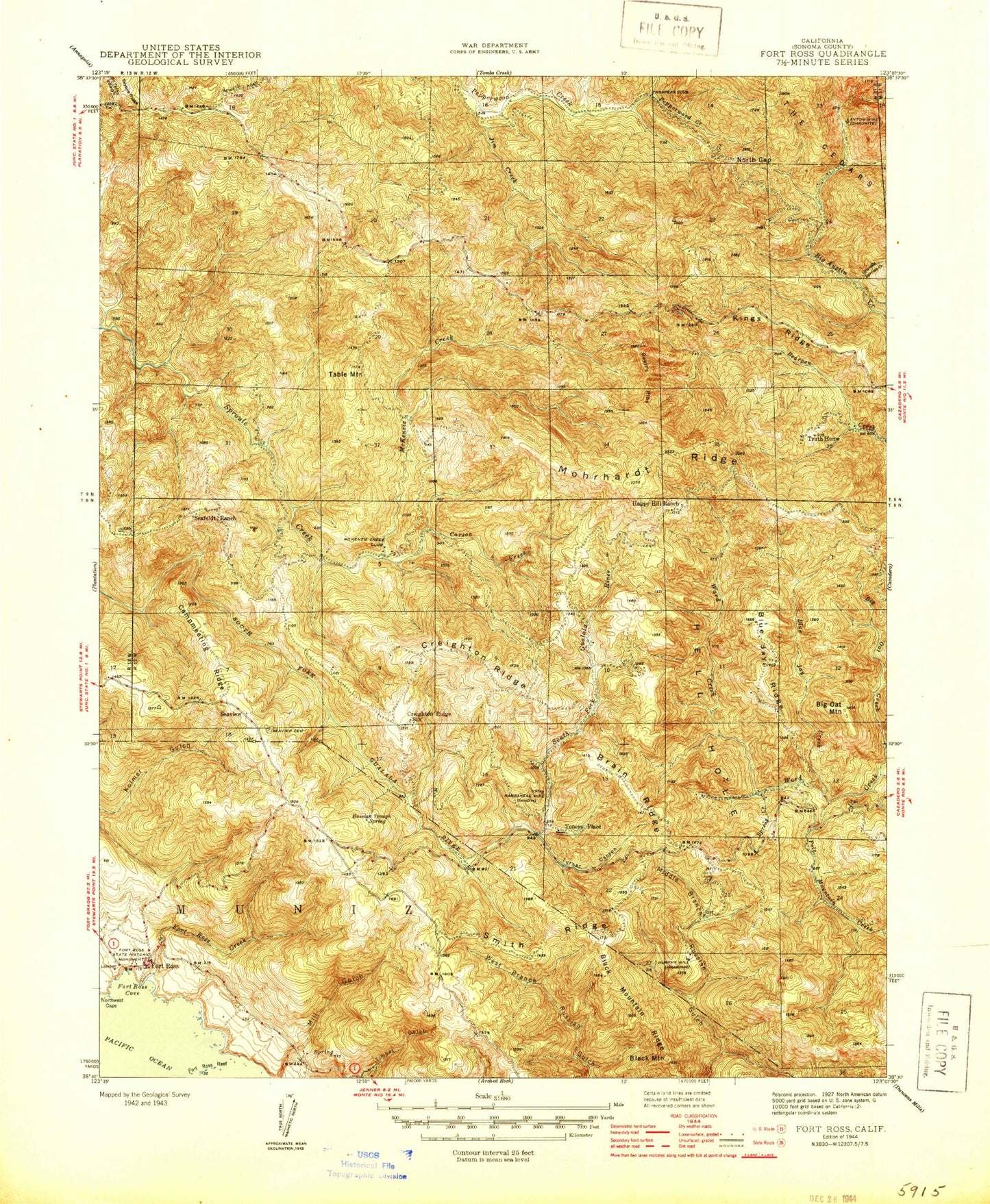 Classic USGS Fort Ross California 7.5'x7.5' Topo Map Image