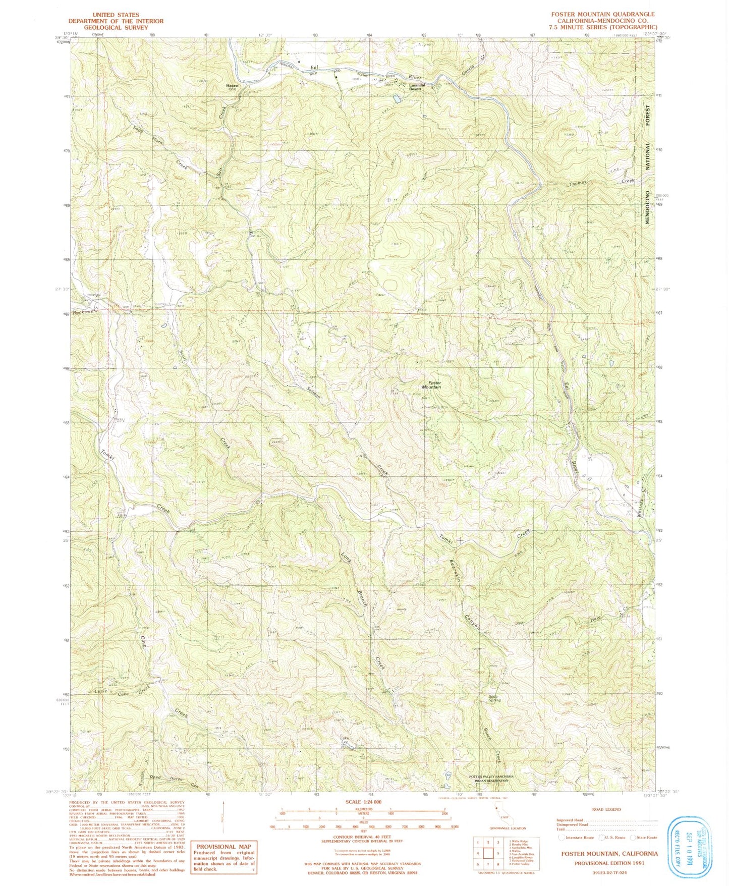 Classic USGS Foster Mountain California 7.5'x7.5' Topo Map Image