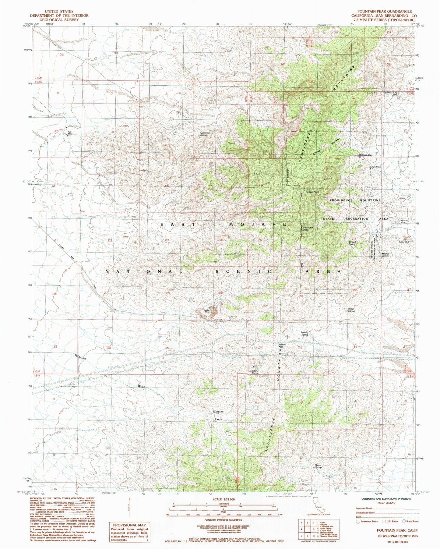 Classic USGS Fountain Peak California 7.5'x7.5' Topo Map Image