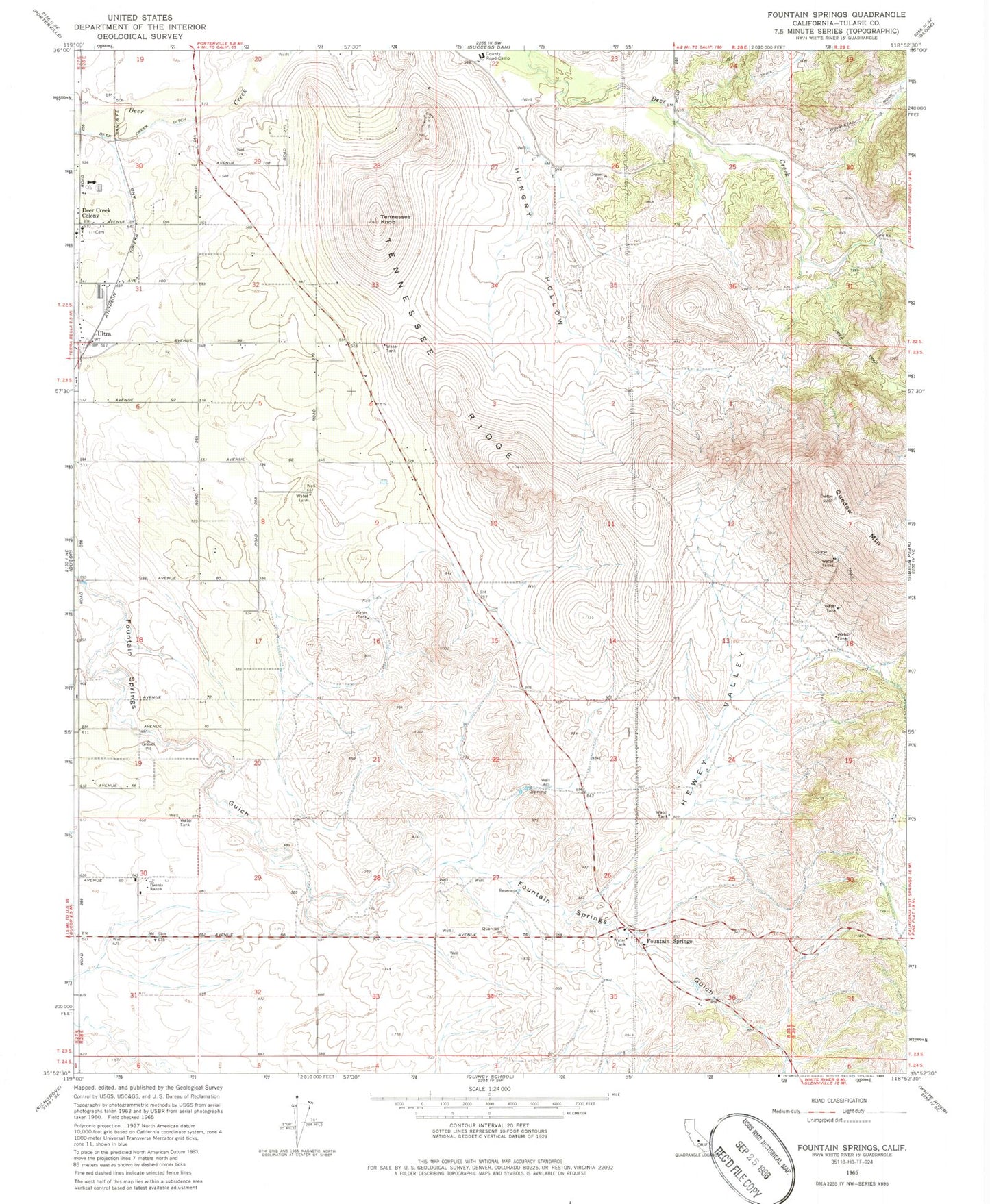 Classic USGS Fountain Springs California 7.5'x7.5' Topo Map Image