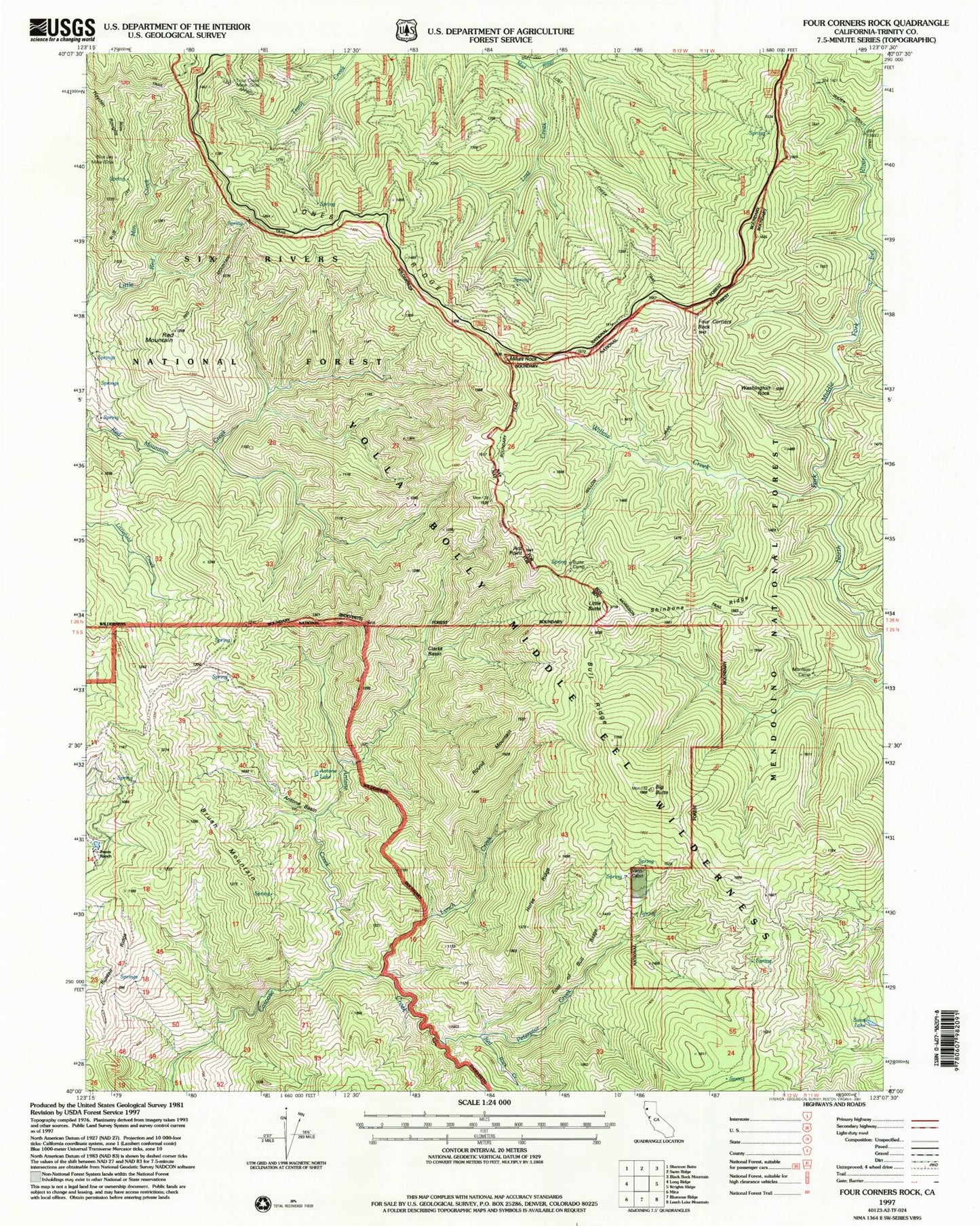 Classic USGS Four Corners Rock California 7.5'x7.5' Topo Map Image