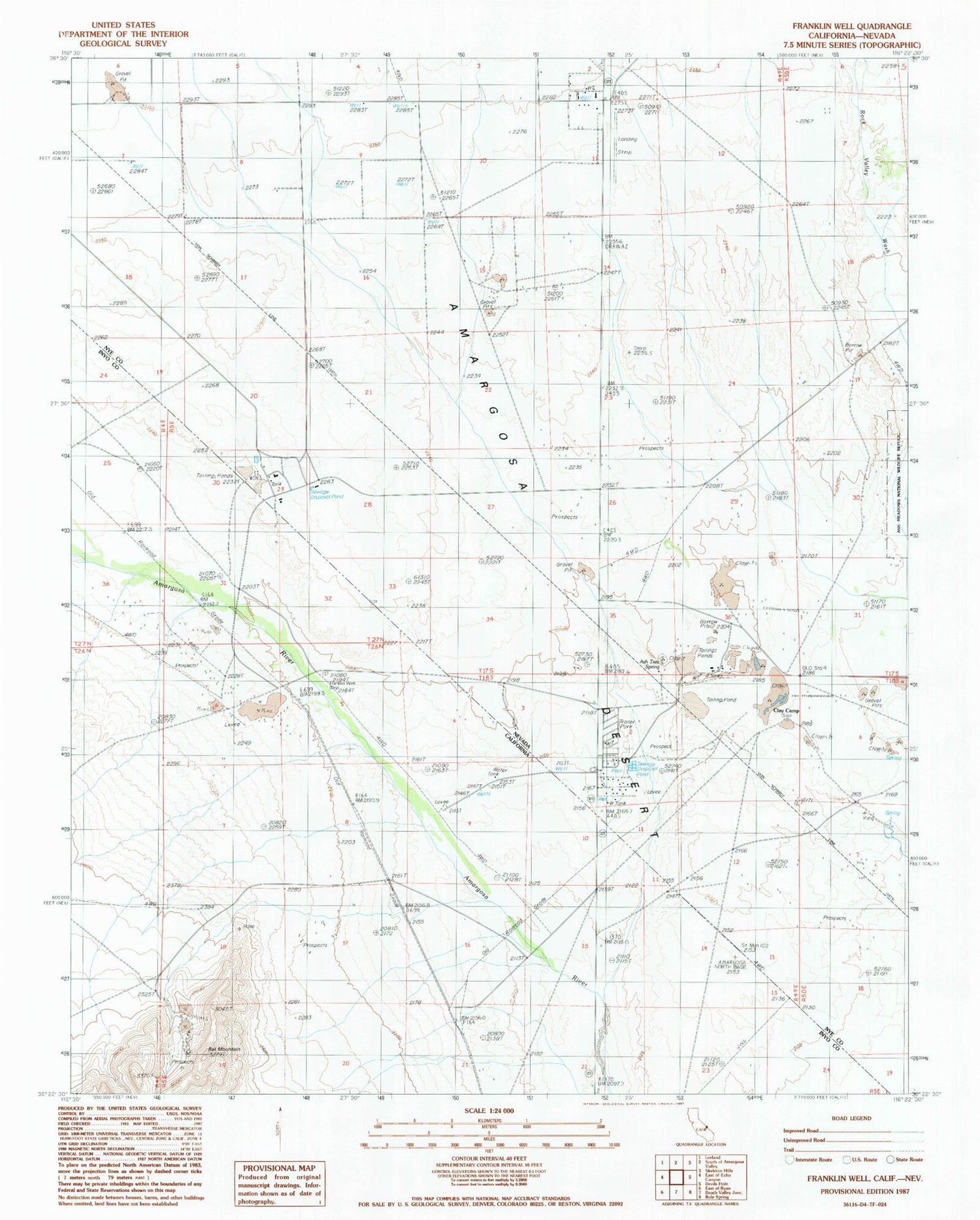 Classic USGS Franklin Well California 7.5'x7.5' Topo Map Image