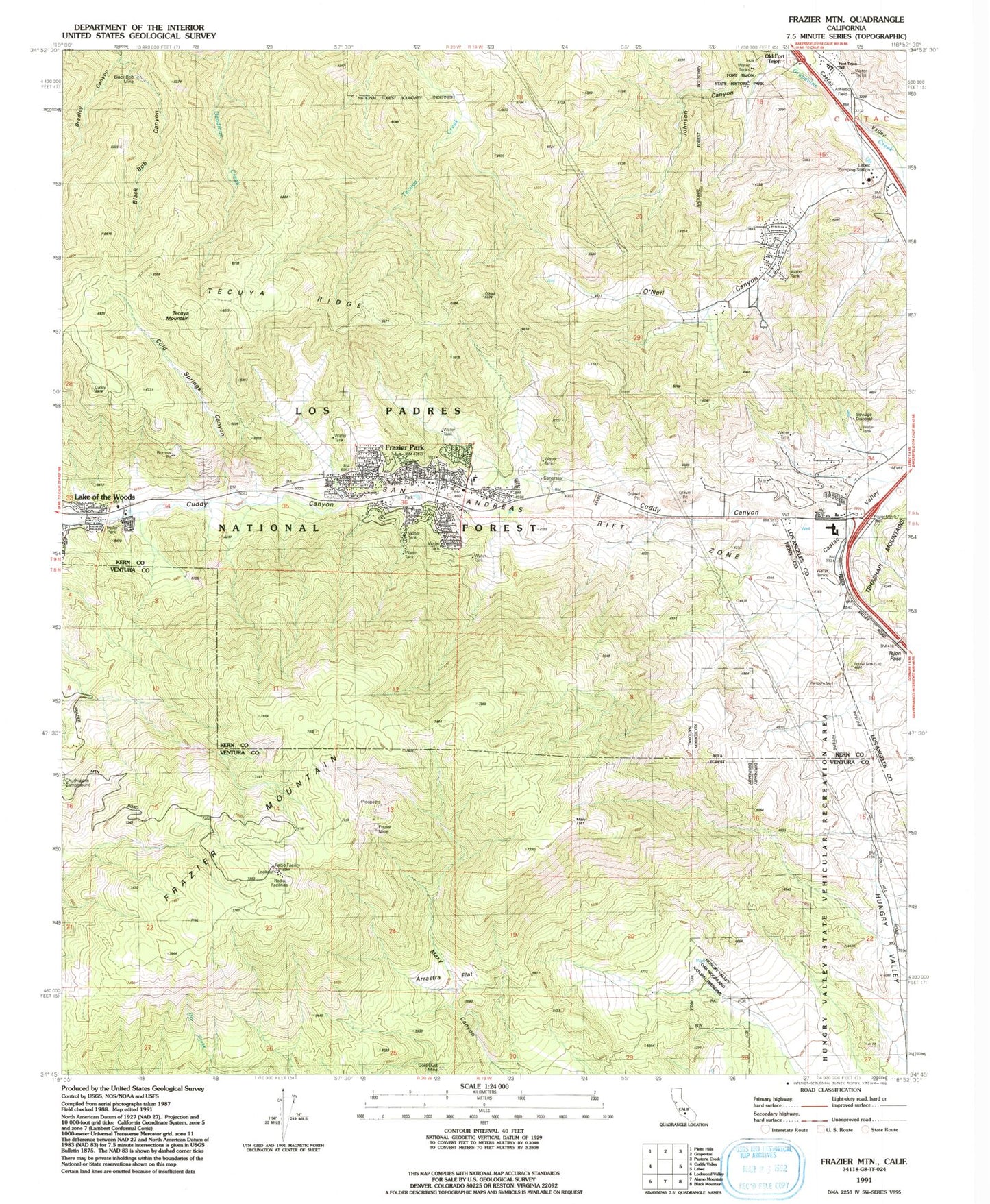 Classic USGS Frazier Mountain California 7.5'x7.5' Topo Map Image
