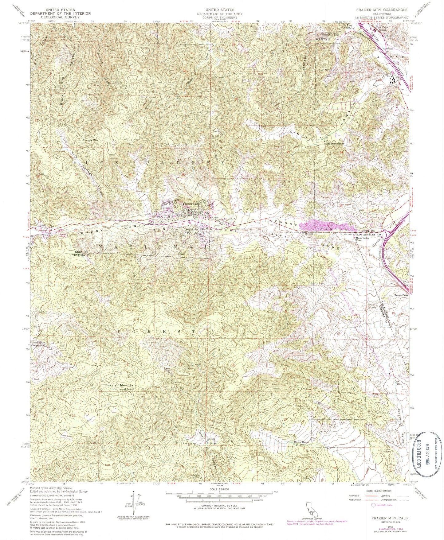 Classic USGS Frazier Mountain California 7.5'x7.5' Topo Map Image