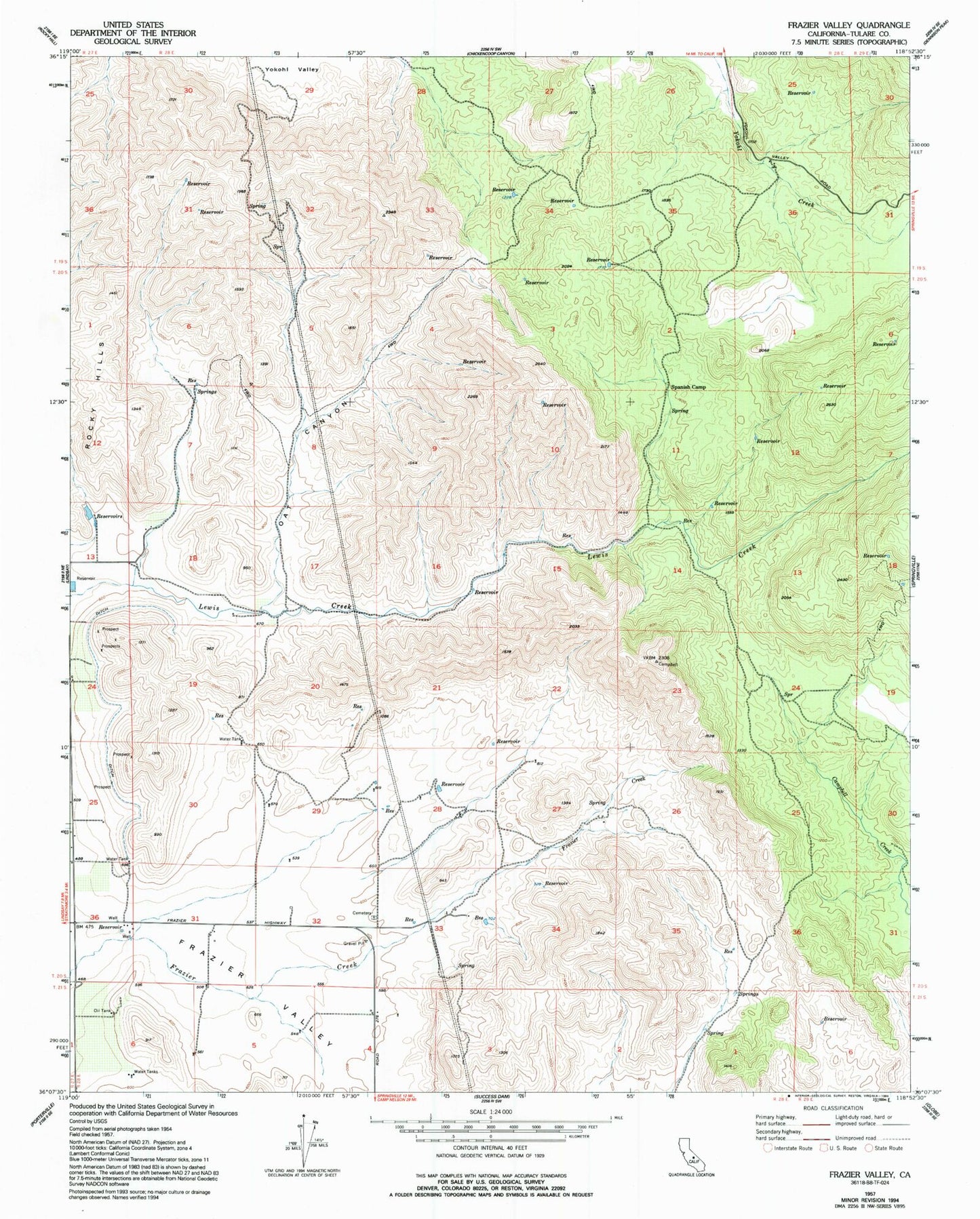 Classic USGS Frazier Valley California 7.5'x7.5' Topo Map Image