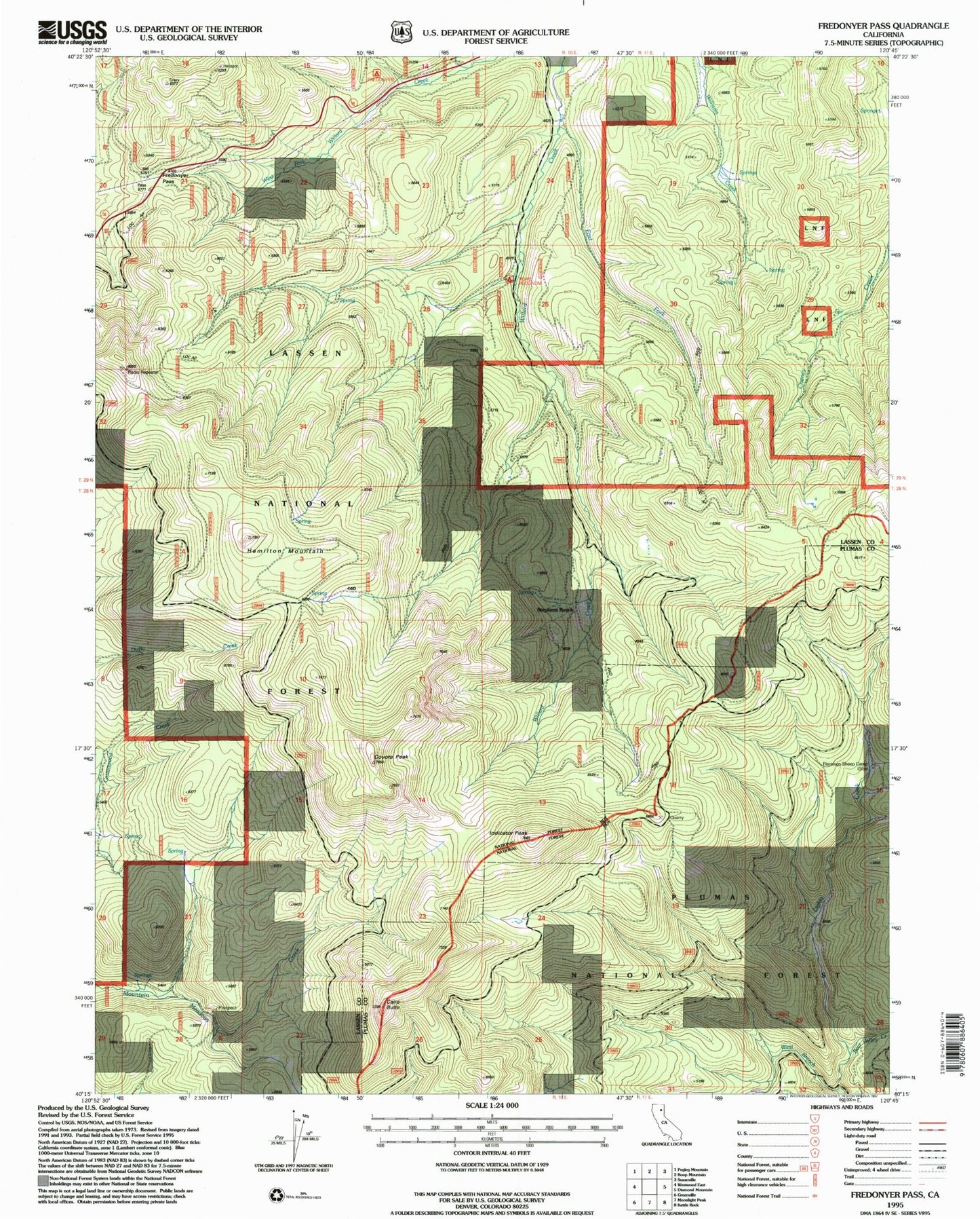 Classic USGS Fredonyer Pass California 7.5'x7.5' Topo Map Image