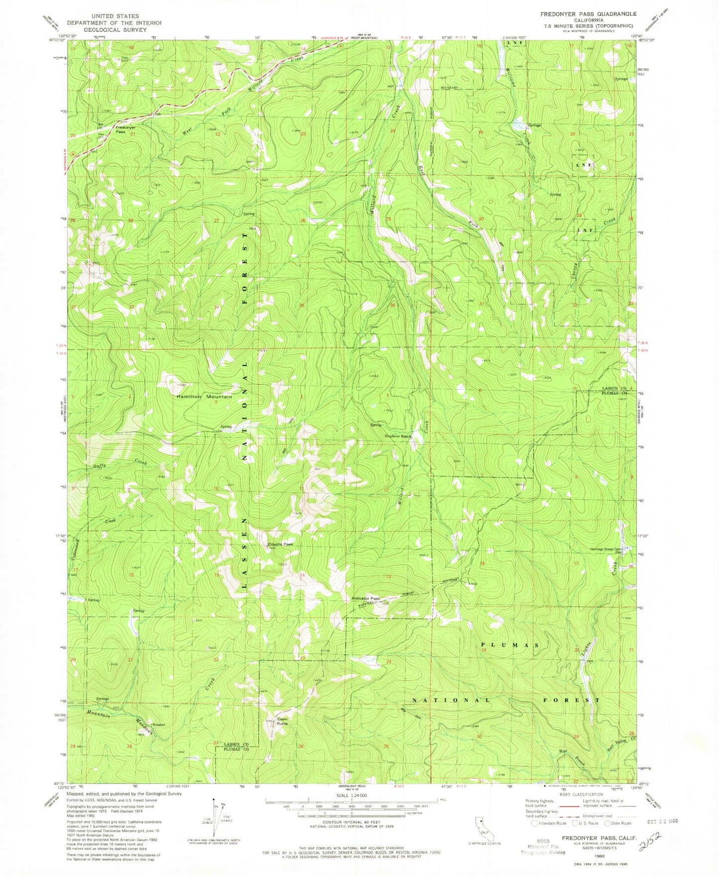 Classic USGS Fredonyer Pass California 7.5'x7.5' Topo Map Image