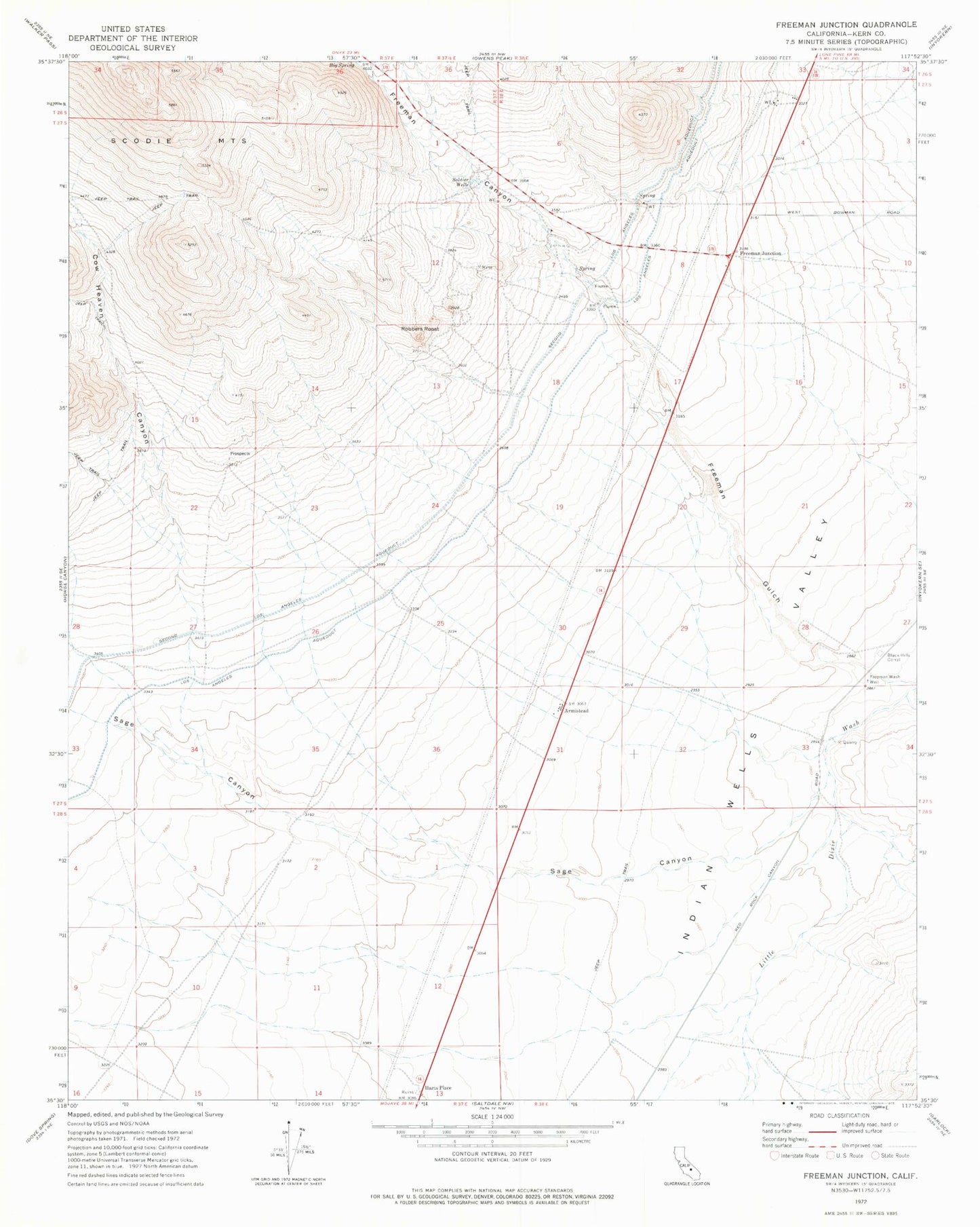 Classic USGS Freeman Junction California 7.5'x7.5' Topo Map Image