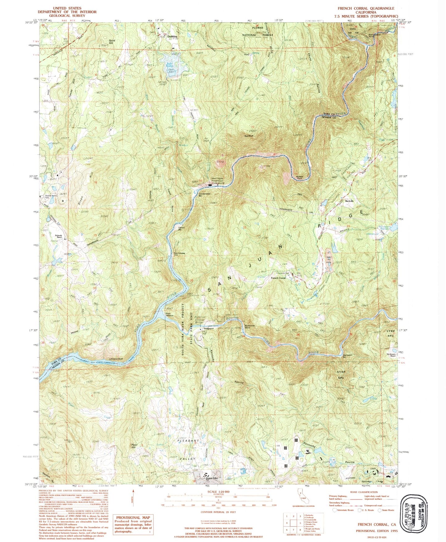 Classic USGS French Corral California 7.5'x7.5' Topo Map Image