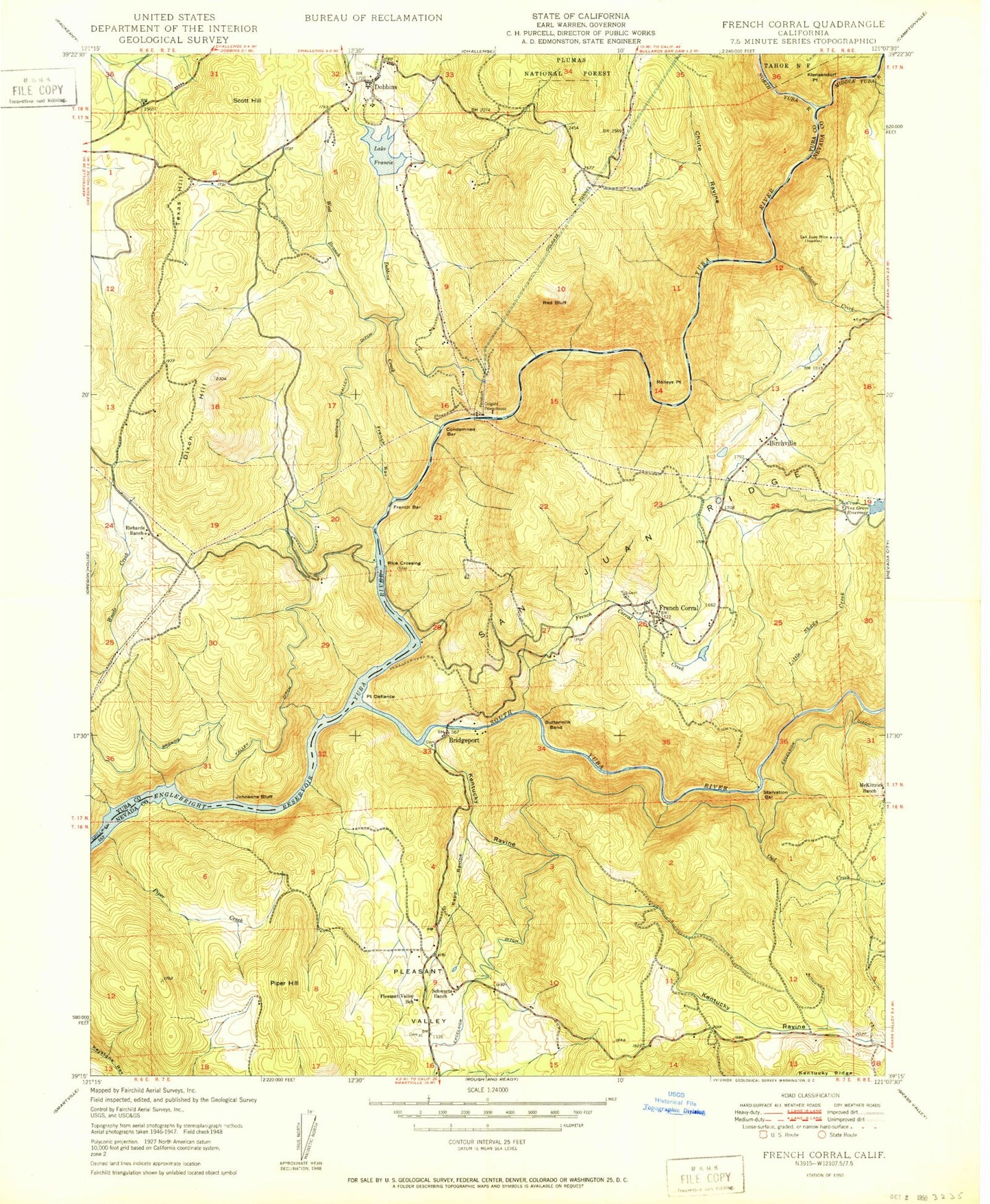 Classic USGS French Corral California 7.5'x7.5' Topo Map Image