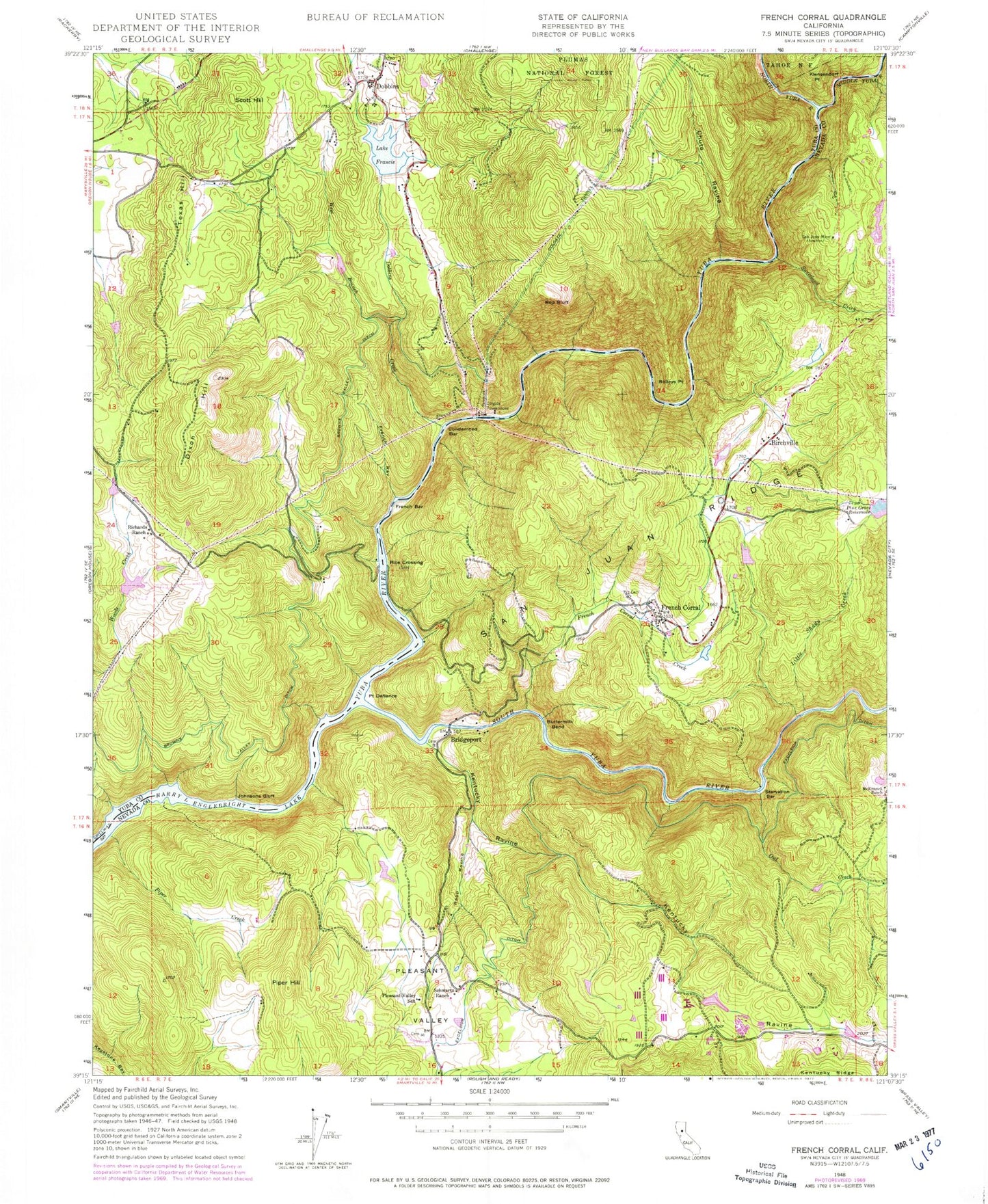 Classic USGS French Corral California 7.5'x7.5' Topo Map Image