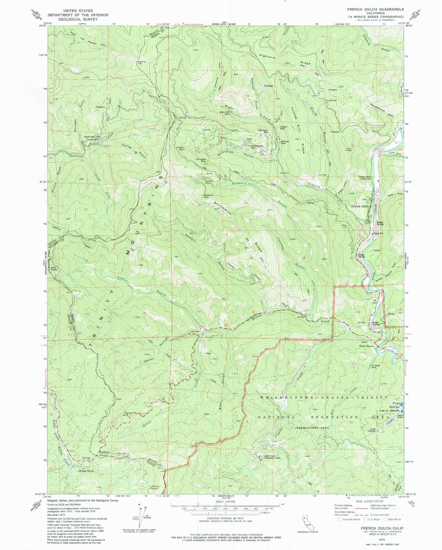 Classic USGS French Gulch California 7.5'x7.5' Topo Map Image