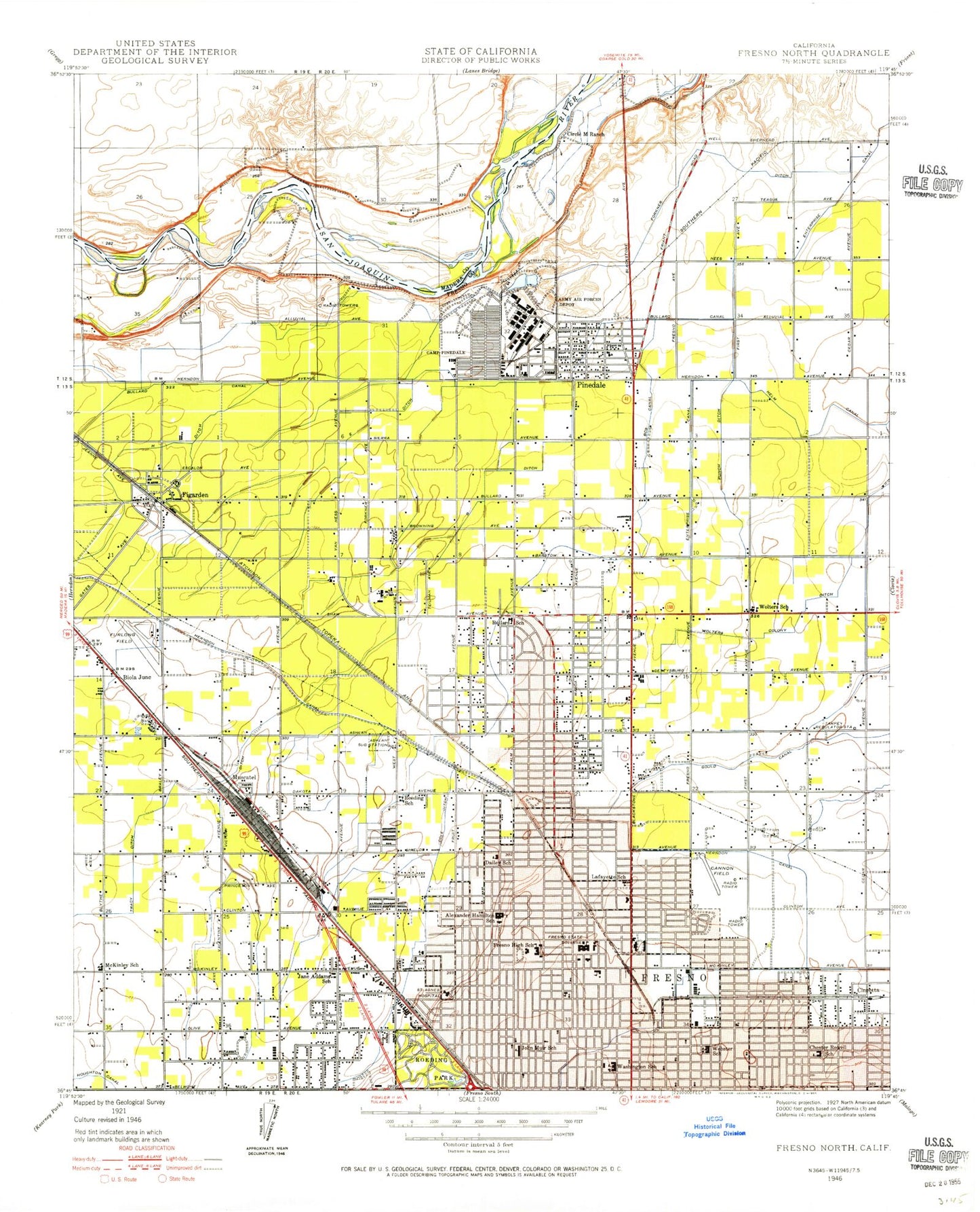 Classic USGS Fresno North California 7.5'x7.5' Topo Map Image