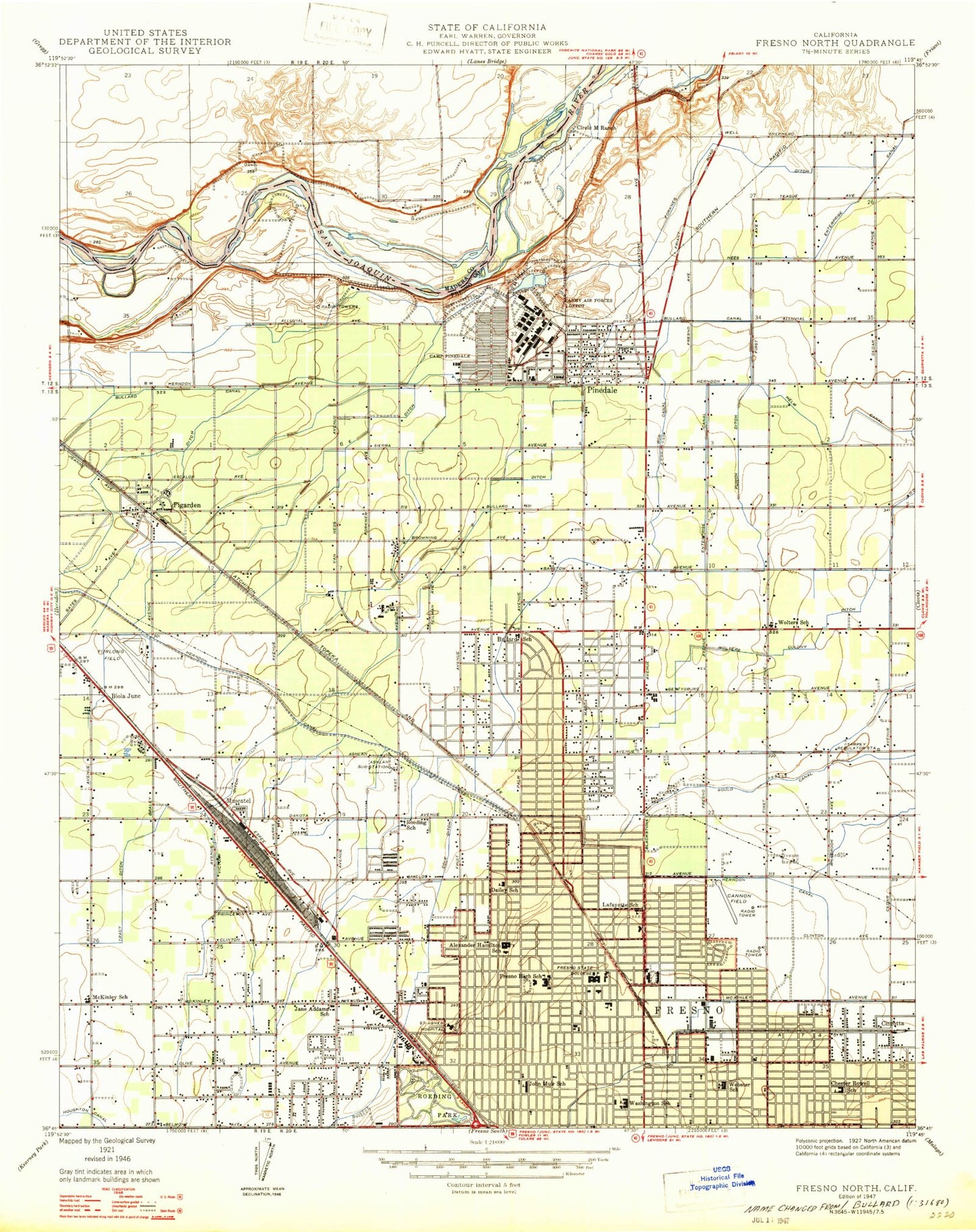 Classic USGS Fresno North California 7.5'x7.5' Topo Map Image