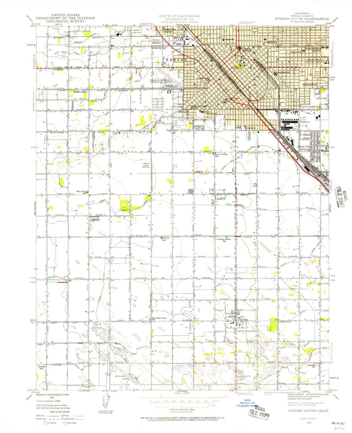 Classic USGS Fresno South California 7.5'x7.5' Topo Map Image