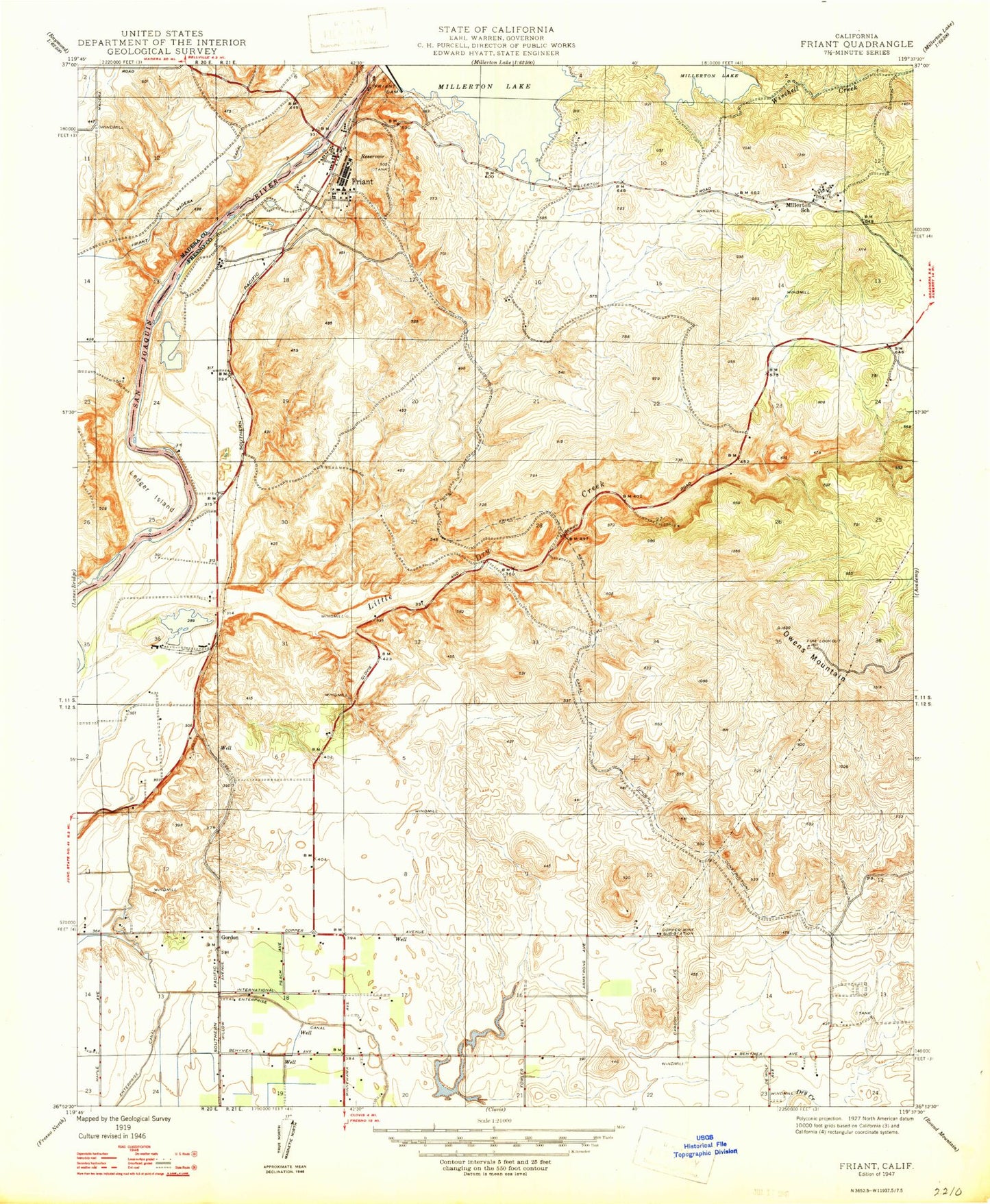 Classic USGS Friant California 7.5'x7.5' Topo Map Image