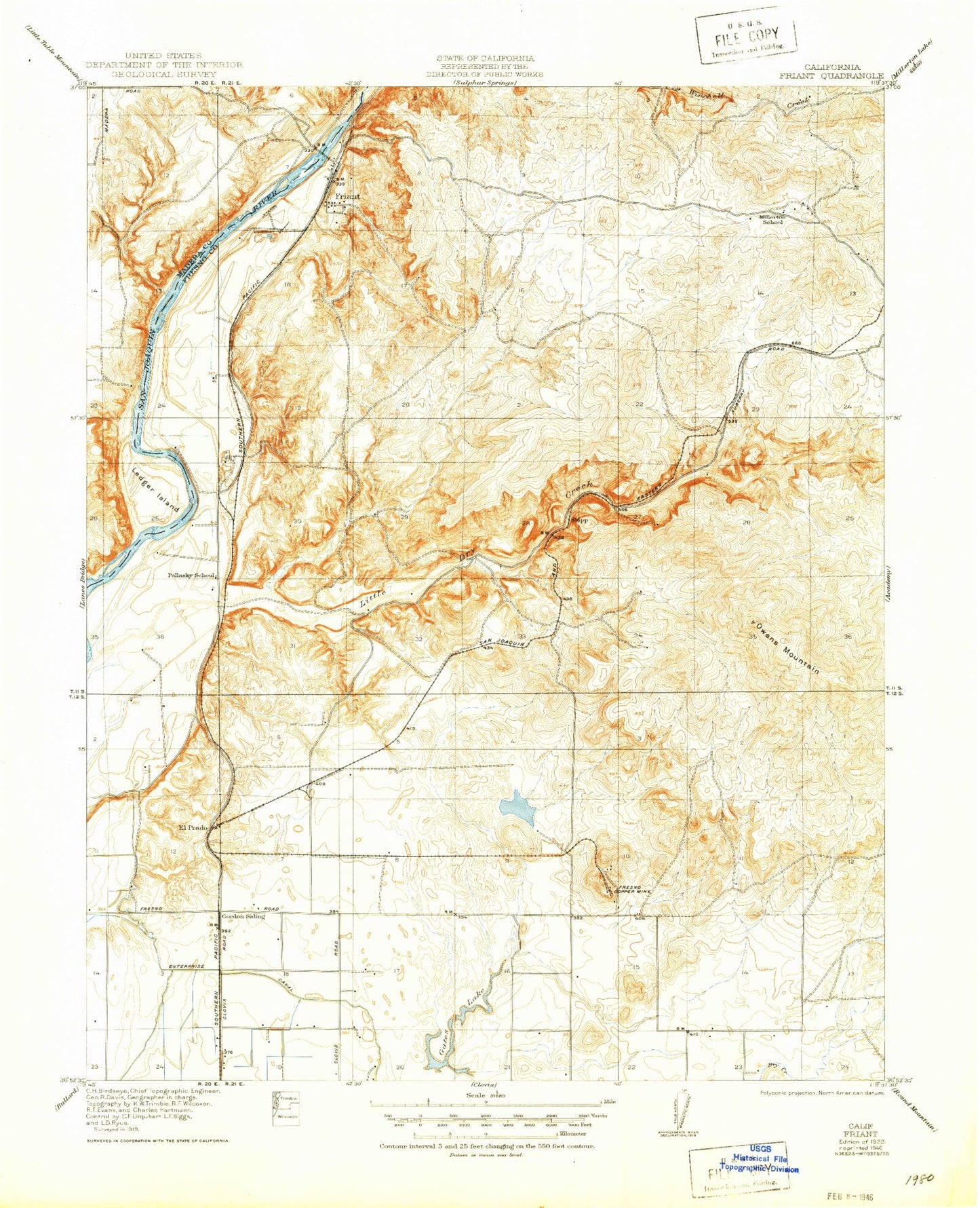 Classic USGS Friant California 7.5'x7.5' Topo Map Image