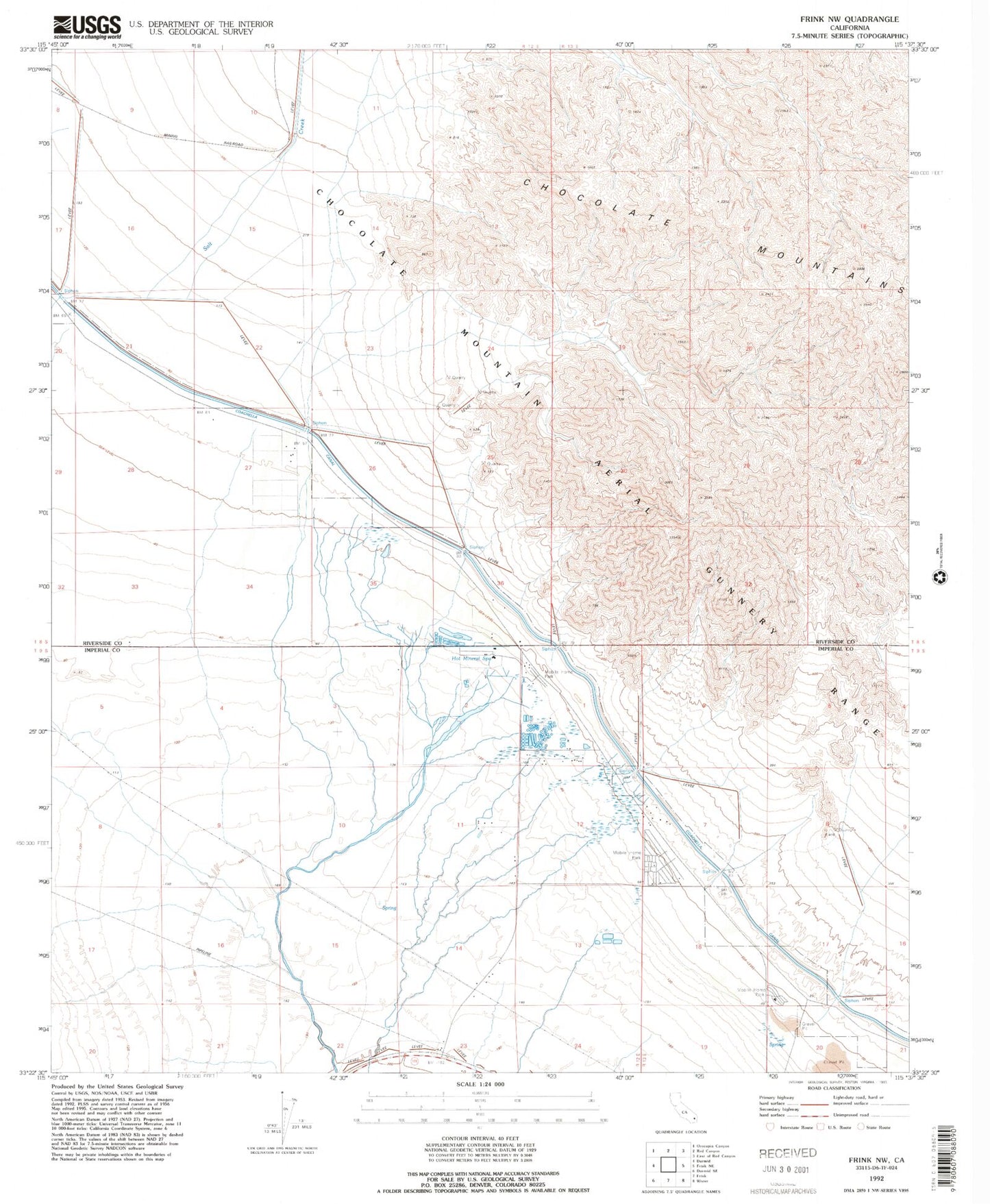 Classic USGS Frink NW California 7.5'x7.5' Topo Map Image