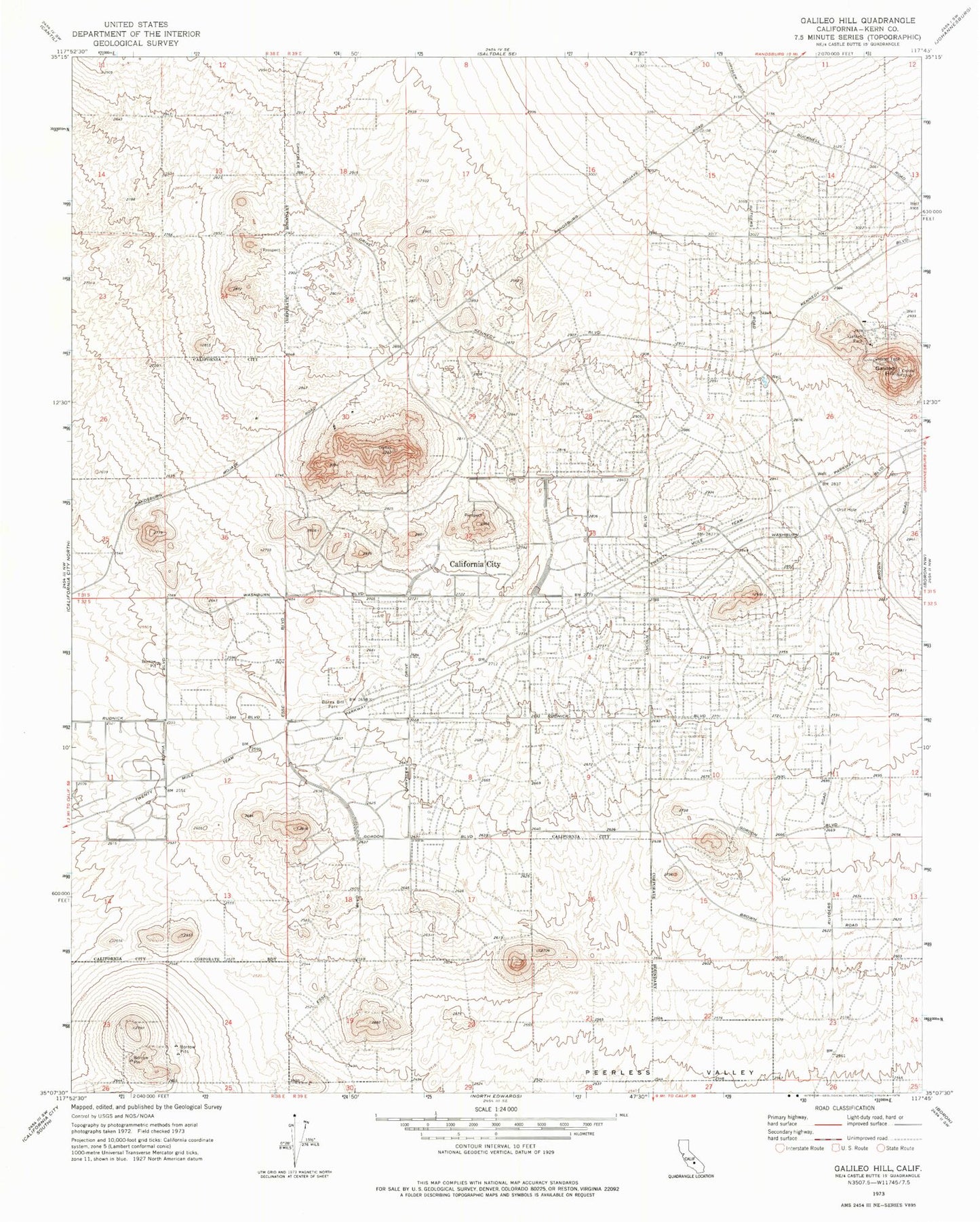 Classic USGS Galileo Hill California 7.5'x7.5' Topo Map Image