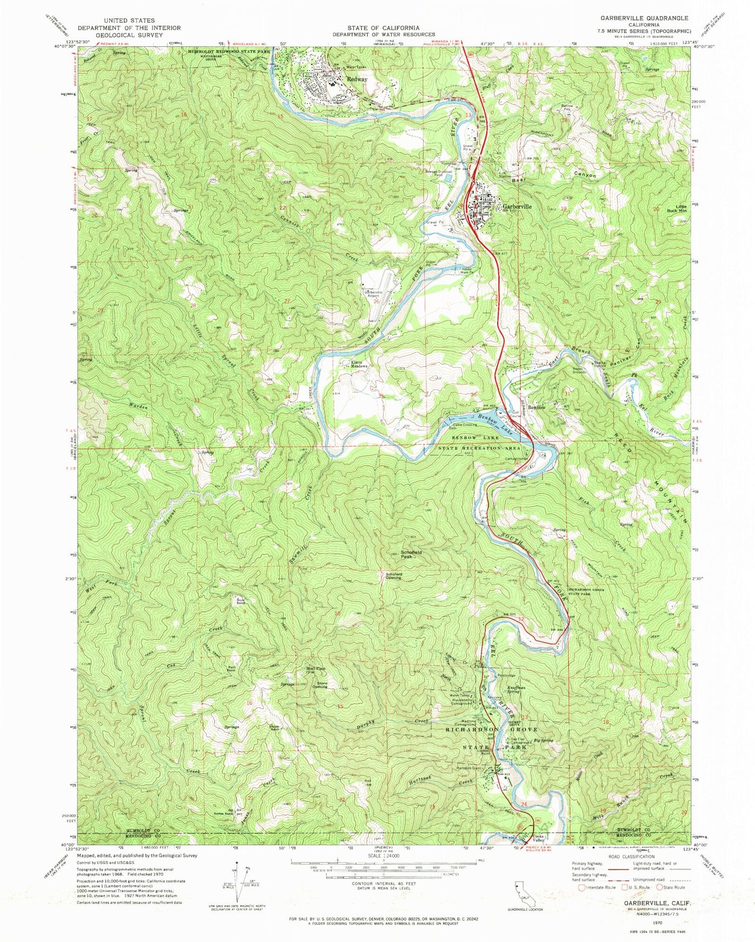 Classic USGS Garberville California 7.5'x7.5' Topo Map Image