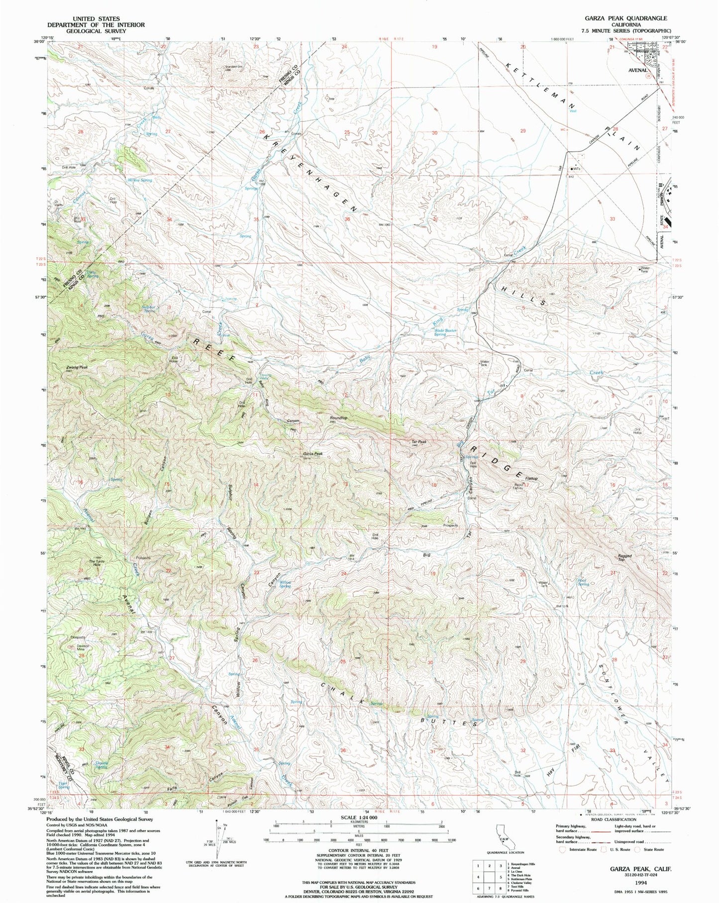 Classic USGS Garza Peak California 7.5'x7.5' Topo Map Image