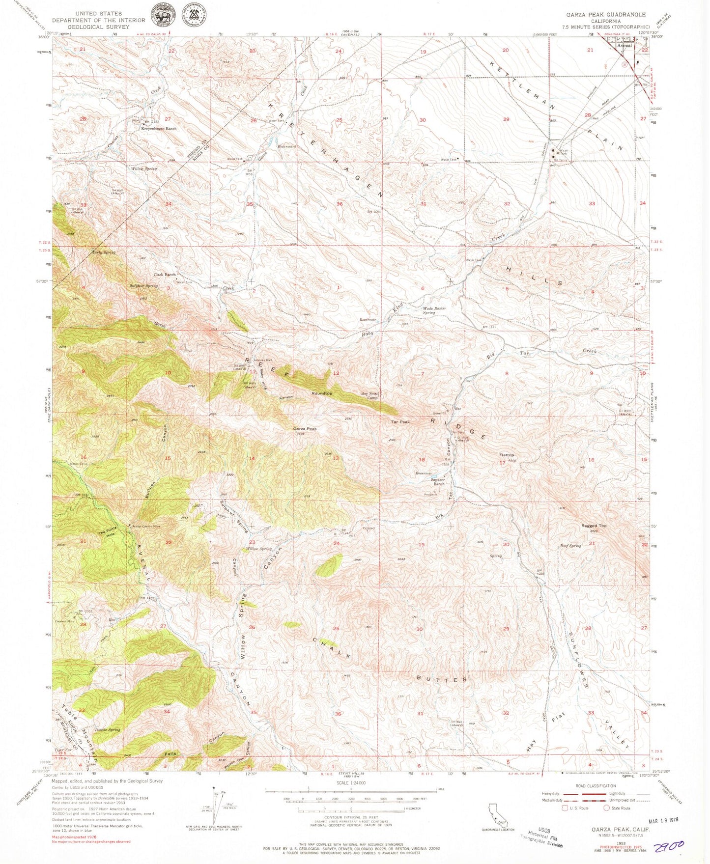 Classic USGS Garza Peak California 7.5'x7.5' Topo Map Image