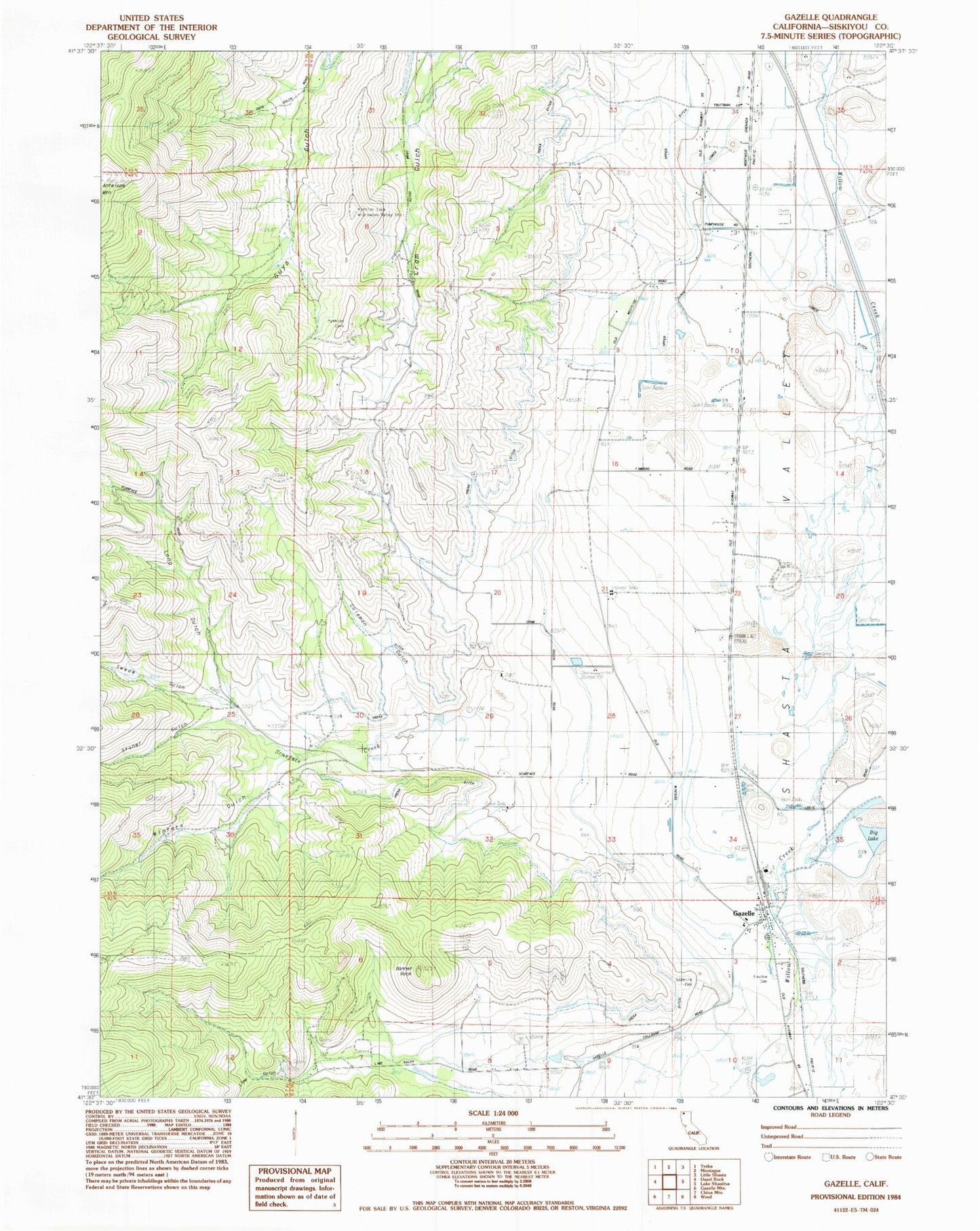Classic USGS Gazelle California 7.5'x7.5' Topo Map Image