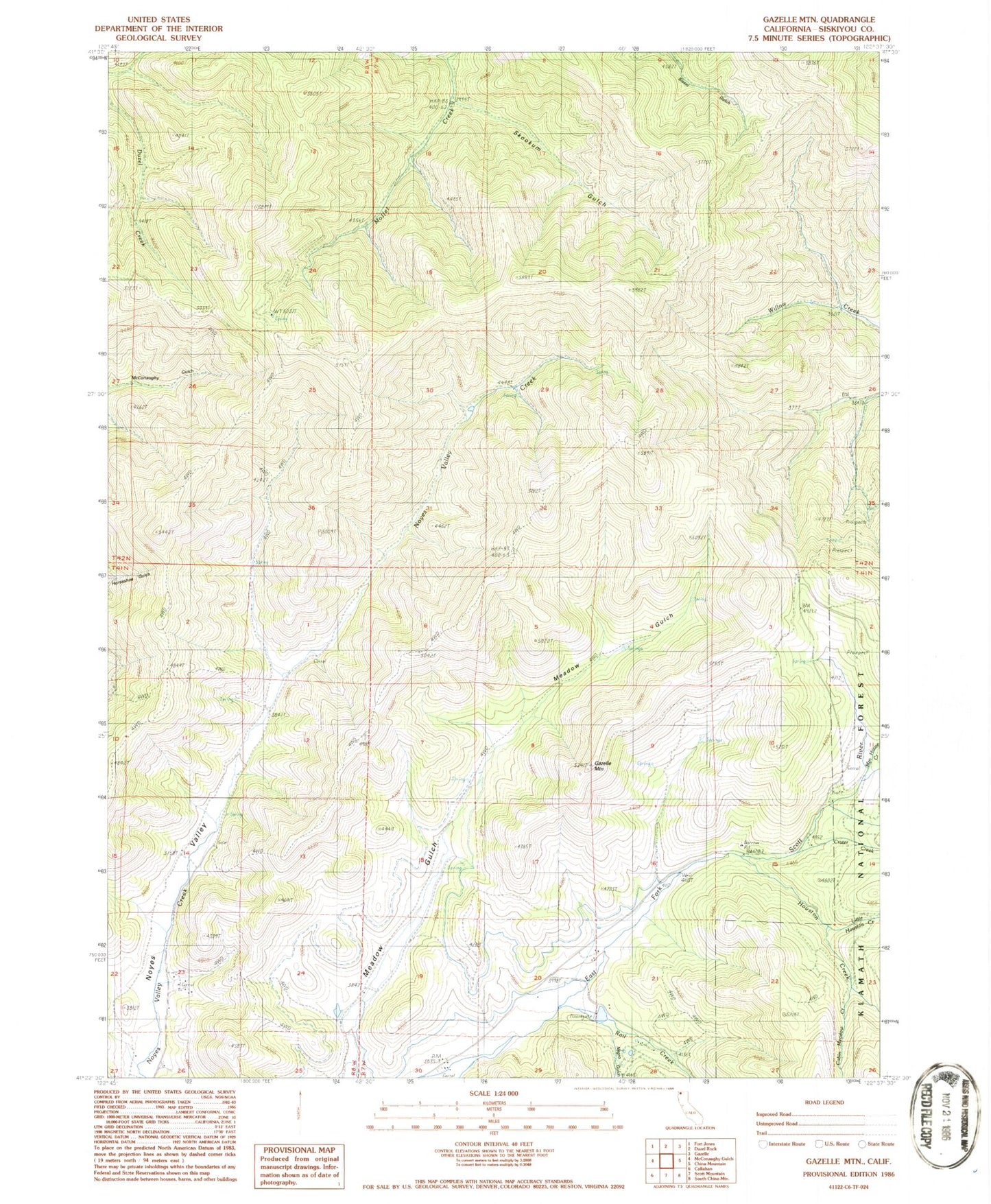 Classic USGS Gazelle Mountain California 7.5'x7.5' Topo Map Image