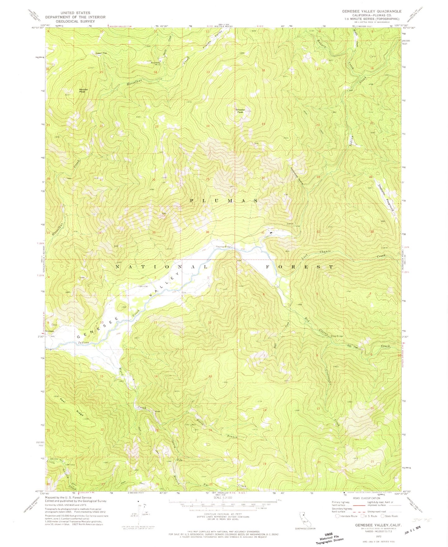 Classic USGS Genesee Valley California 7.5'x7.5' Topo Map Image