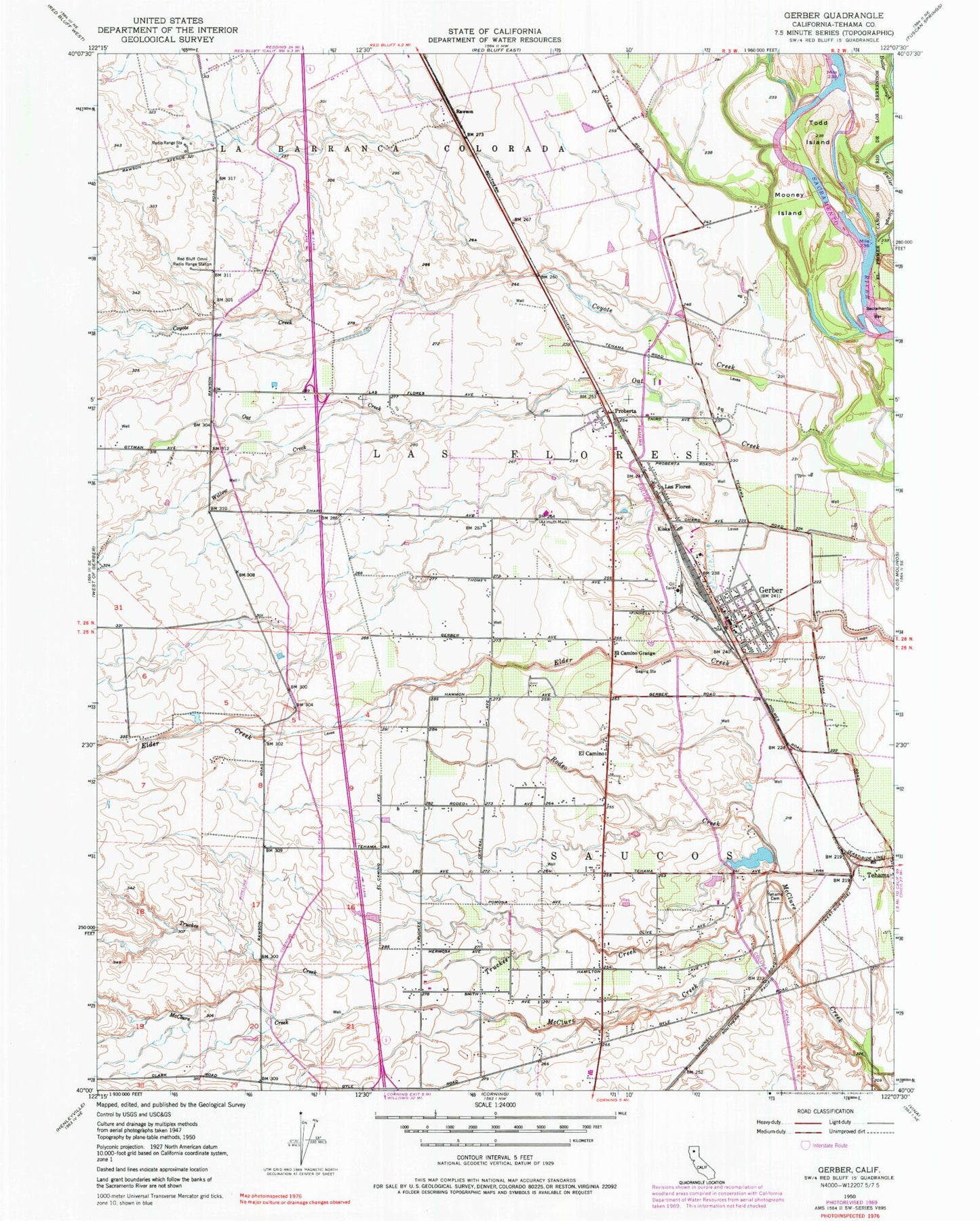 Classic USGS Gerber California 7.5'x7.5' Topo Map Image