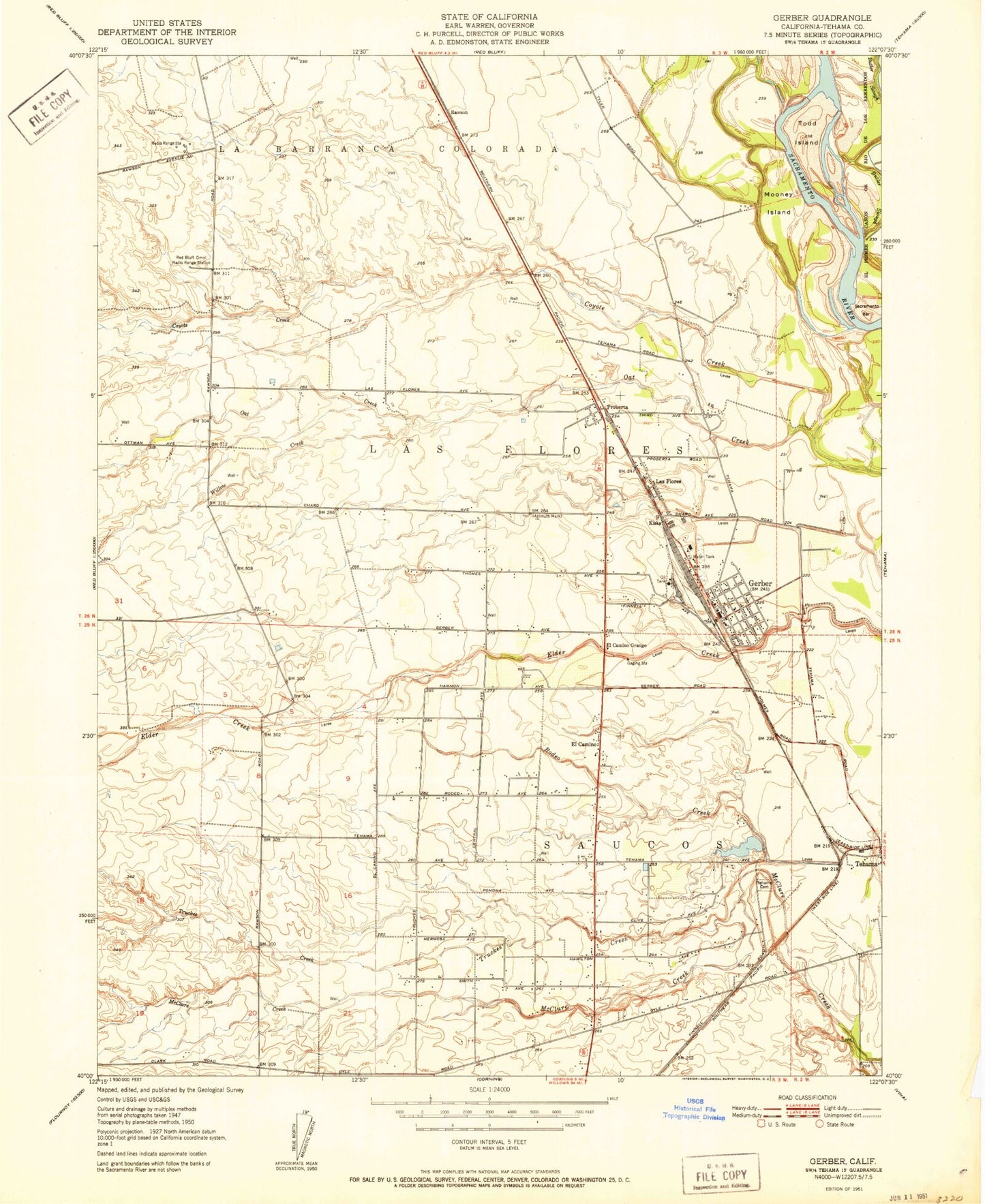 Classic USGS Gerber California 7.5'x7.5' Topo Map Image