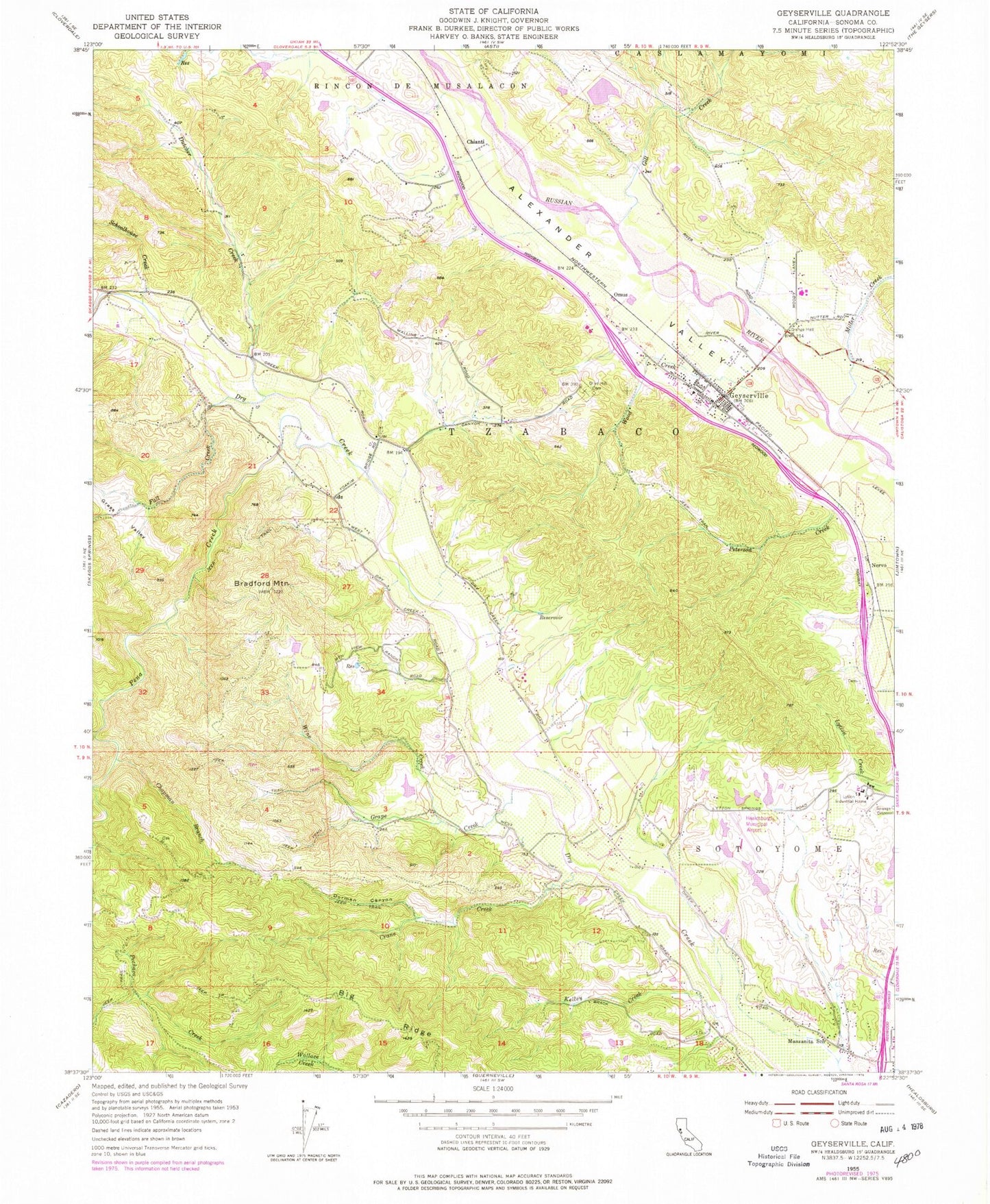 Classic USGS Geyserville California 7.5'x7.5' Topo Map Image