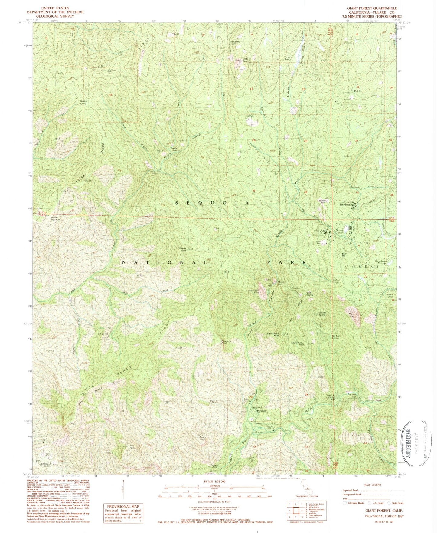 Classic USGS Giant Forest California 7.5'x7.5' Topo Map Image