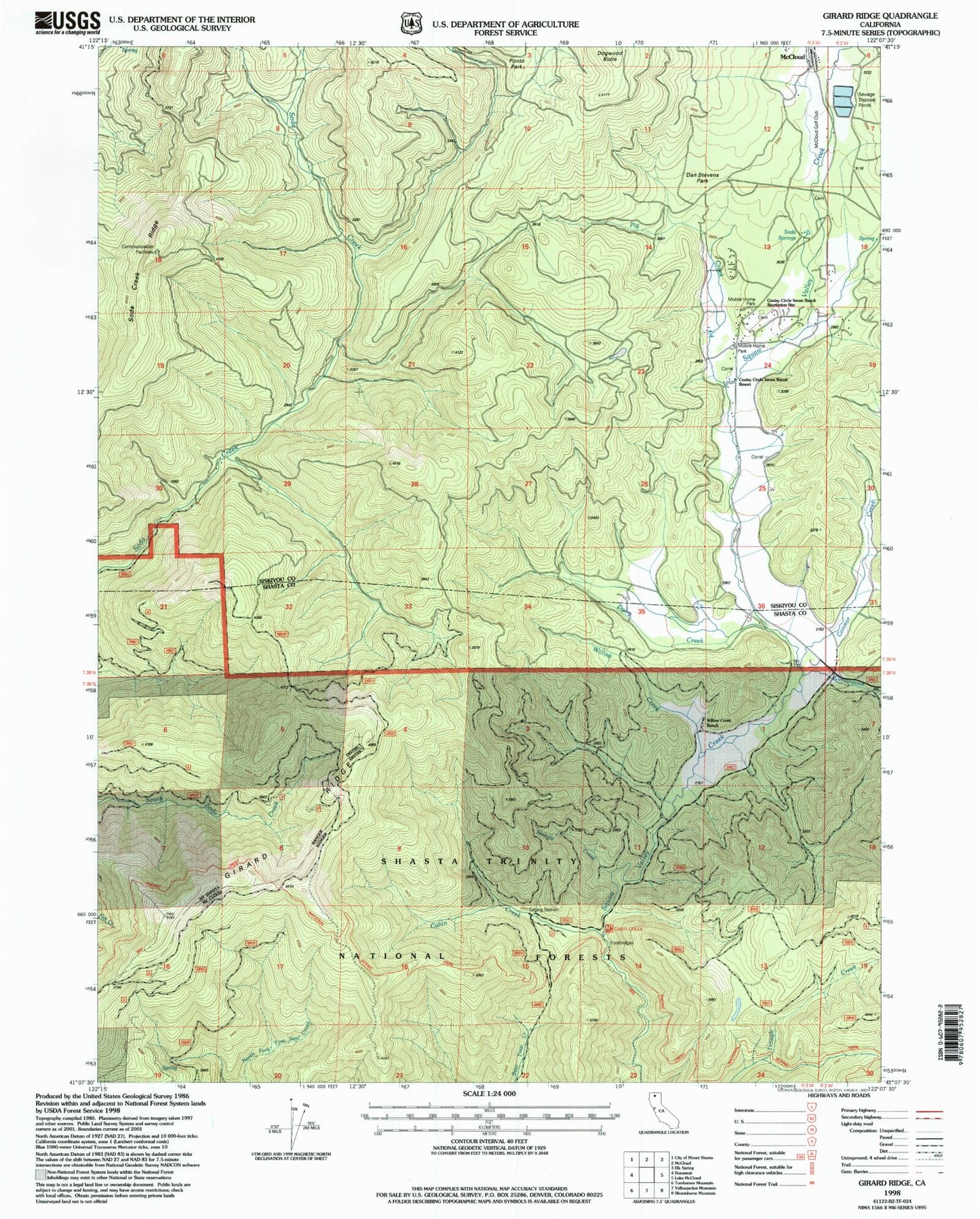 Classic USGS Girard Ridge California 7.5'x7.5' Topo Map Image