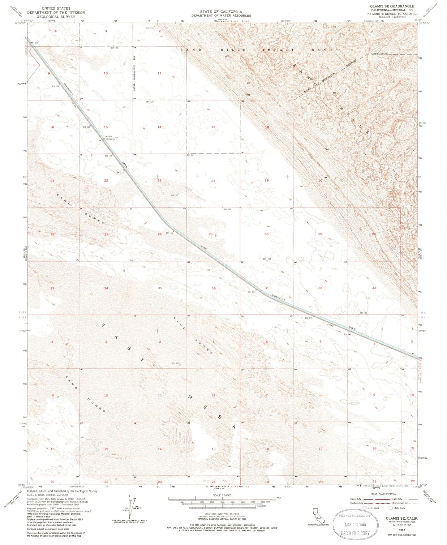 Classic USGS Glamis SE California 7.5'x7.5' Topo Map Image