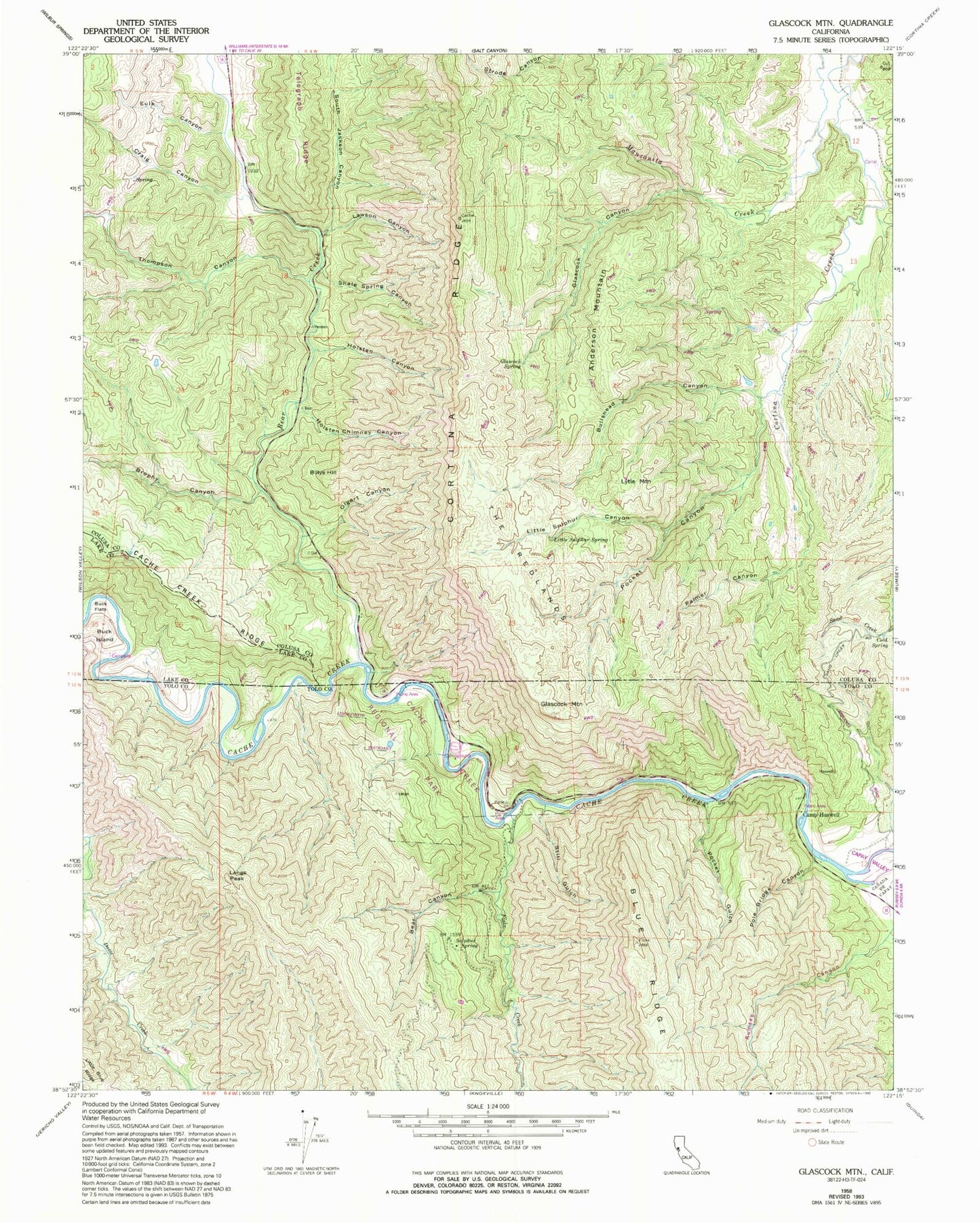 Classic USGS Glascock Mountain California 7.5'x7.5' Topo Map Image