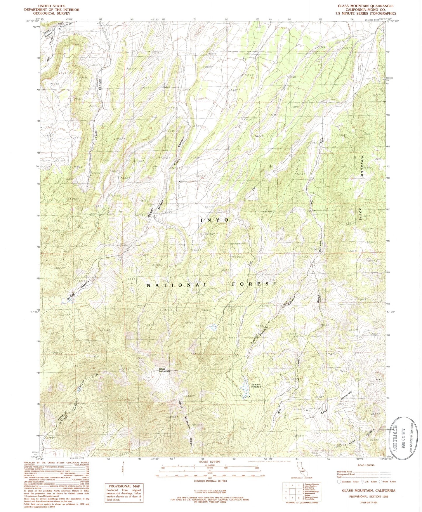 Classic USGS Glass Mountain California 7.5'x7.5' Topo Map Image