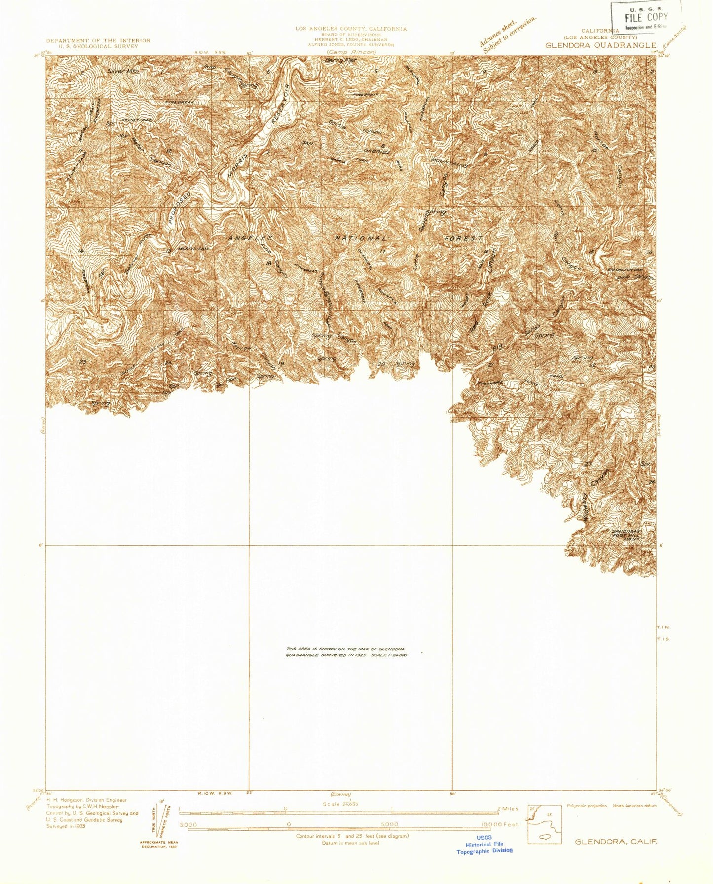 Classic USGS Glendora California 7.5'x7.5' Topo Map Image