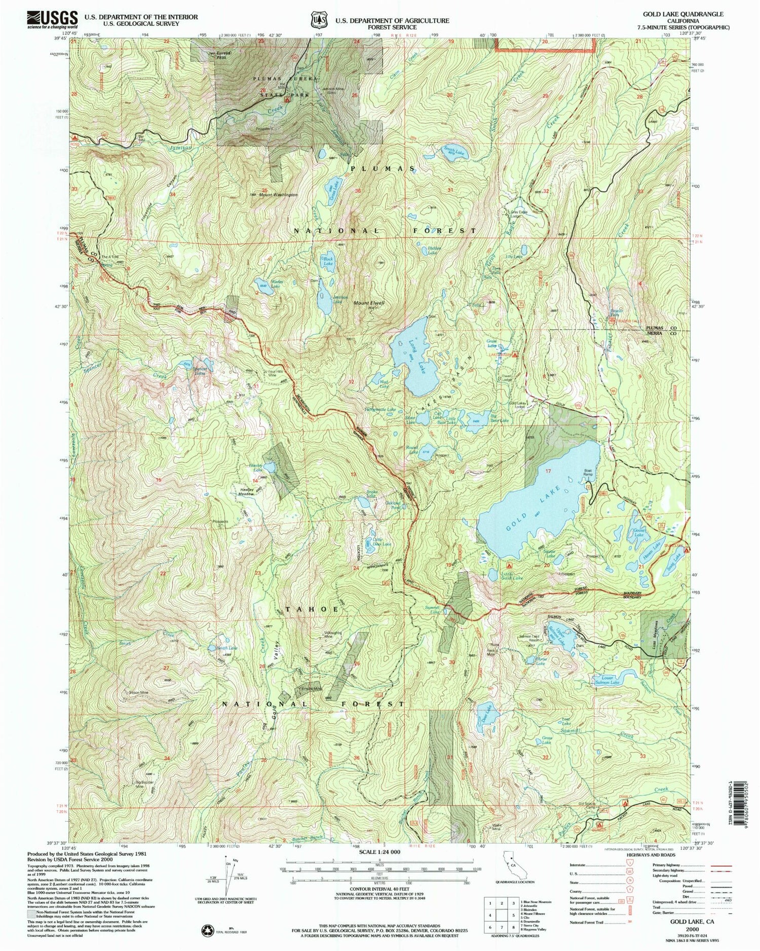 USGS Classic Gold Lake California 7.5'x7.5' Topo Map Image
