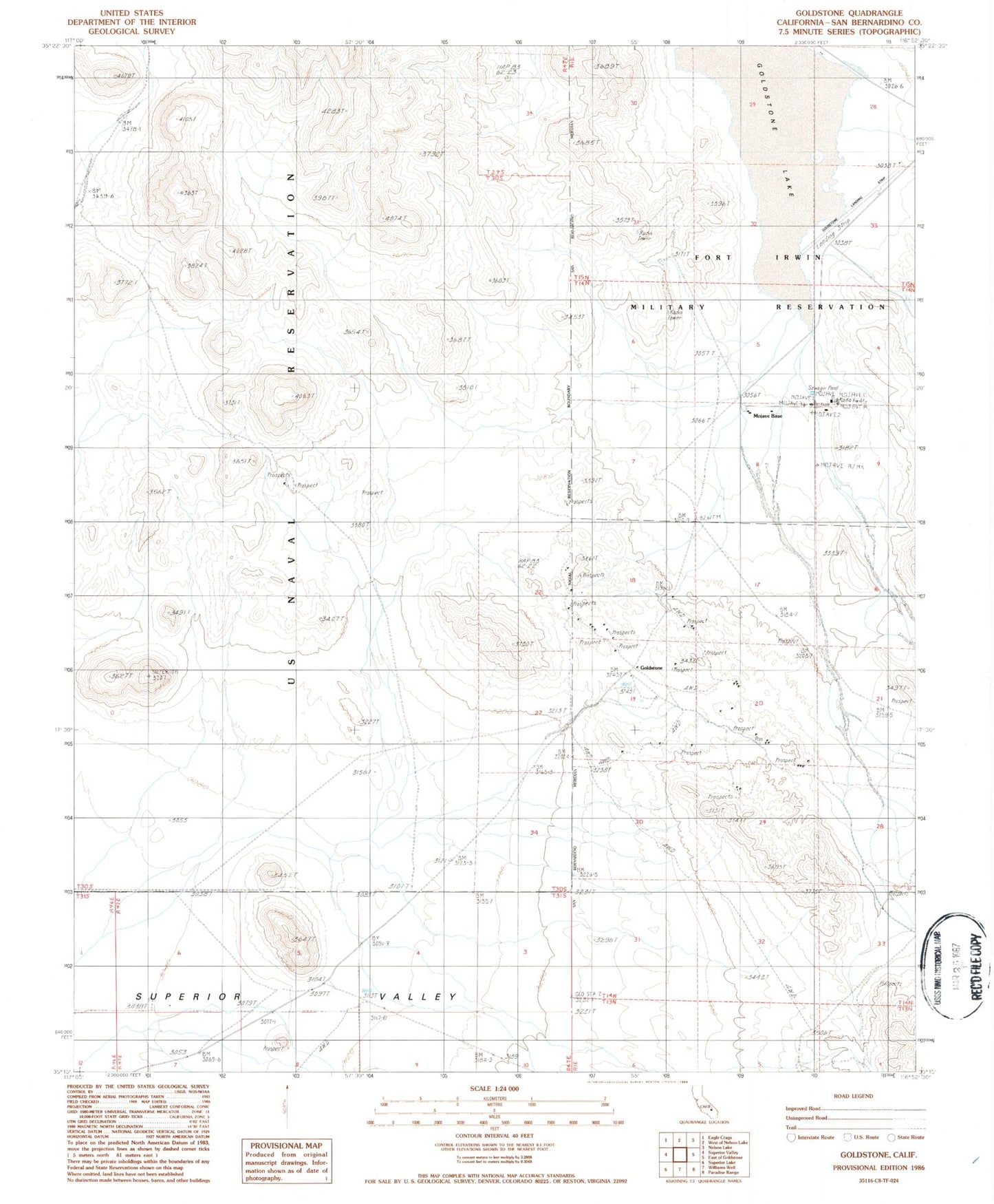 Classic USGS Goldstone California 7.5'x7.5' Topo Map Image