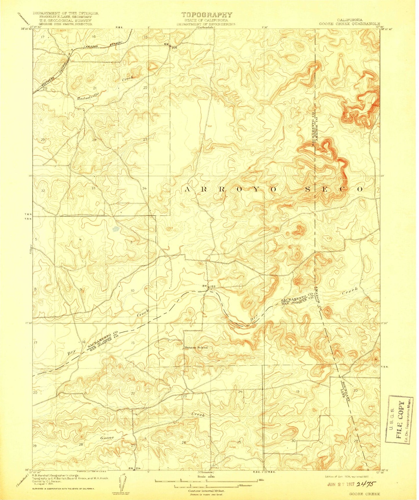Classic USGS Goose Creek California 7.5'x7.5' Topo Map Image