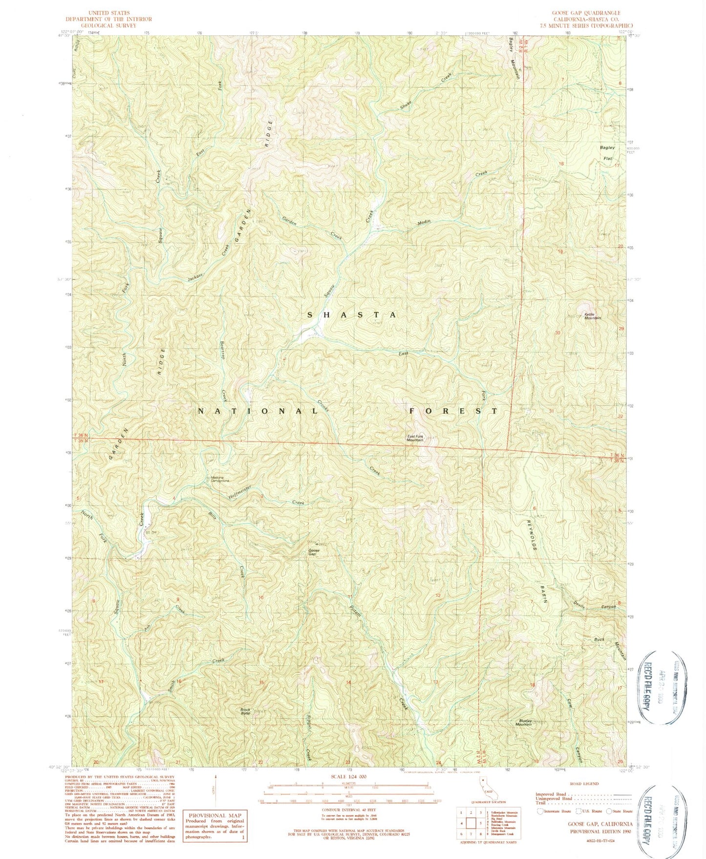 Classic USGS Goose Gap California 7.5'x7.5' Topo Map Image