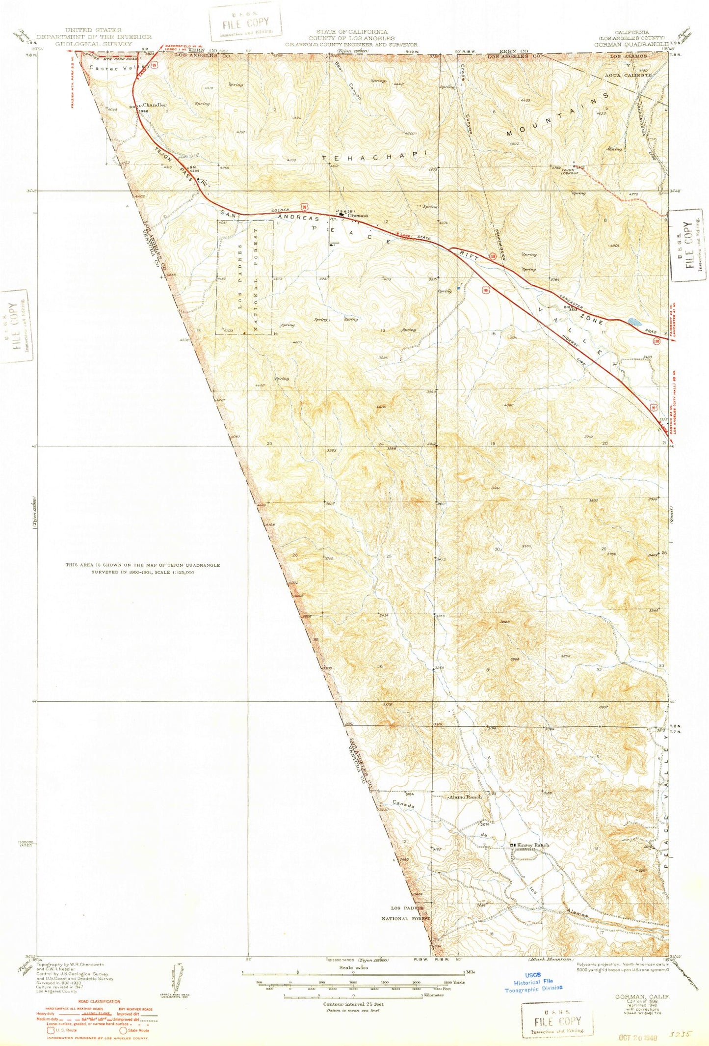 Classic USGS Gorman California 7.5'x7.5' Topo Map Image